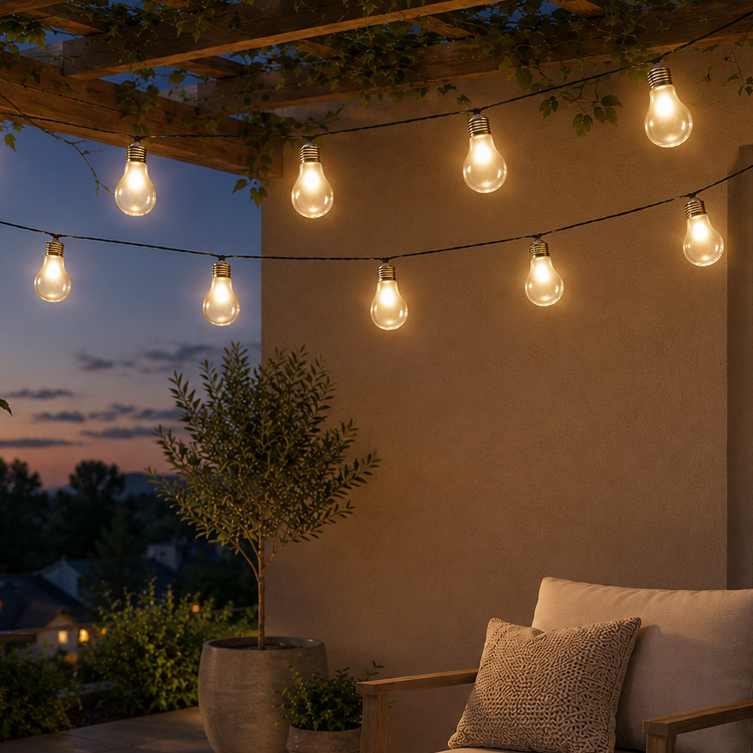 LED Solar Lichterkette - 10 warmweiße LED - L: 4,5m - Außen - Lichtsensor - transparent Glühbirnen