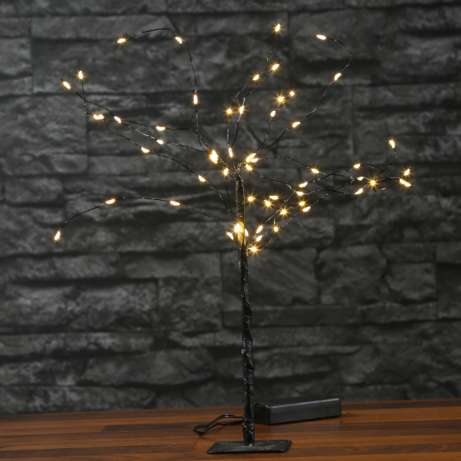 LED Baum Mini - Weidenbaum - Dekoleuchte - 60 warmweiße LED - Batteriebetrieb - schwarz