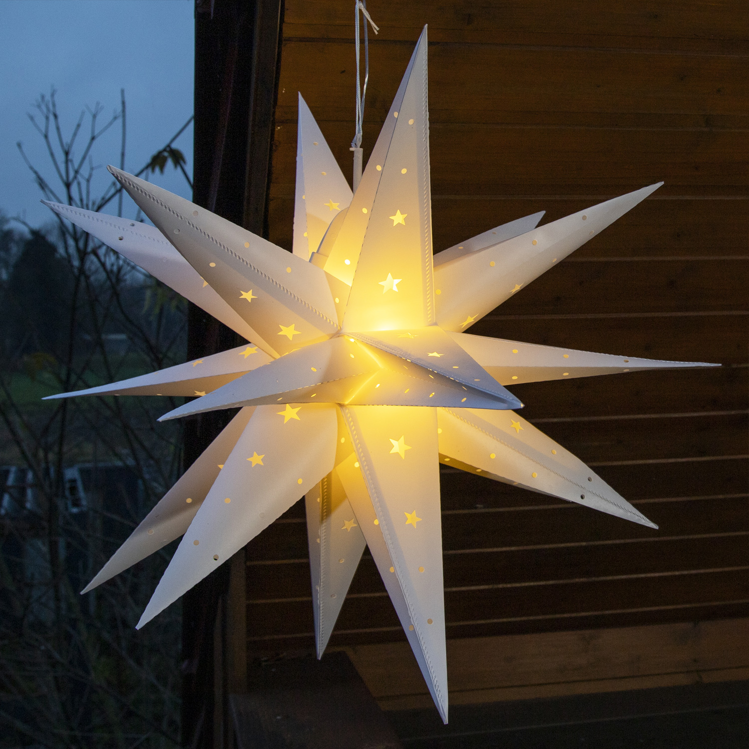 LED Outdoor 3D Stern Alice - hängend - D: 58cm - 12 warmweiße LED - Batterie - Timer - für Außen
