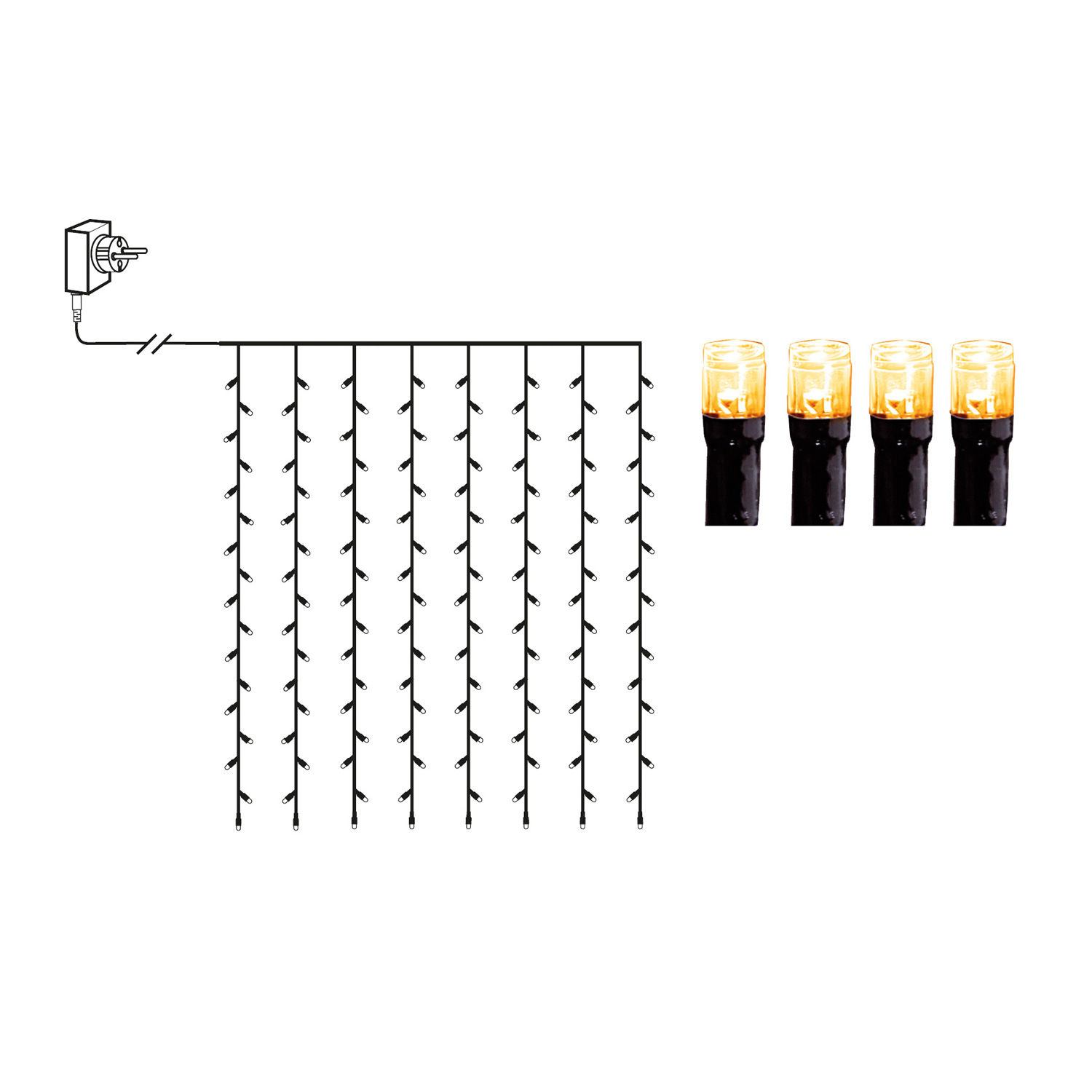 LED Lichtvorhang - Serie LED - outdoor - 80 ultra warmweiße LED - L: 1,3m, H: 1,3m - schwarzes Kabel
