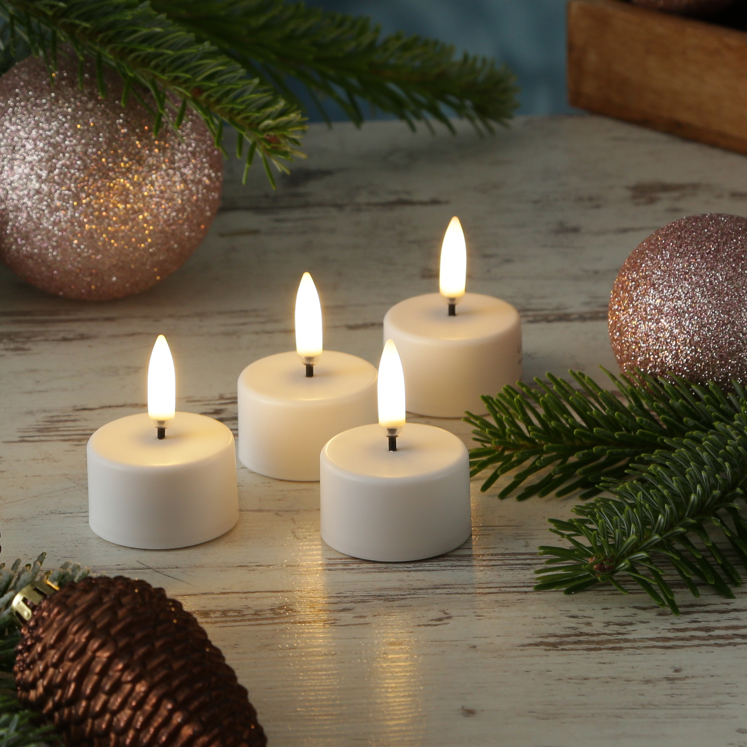 LED Teelichter THEA - Kunststoff - D: 3,9cm - H: 5cm - Timer - inkl. Batterie - weiß - 4er Set