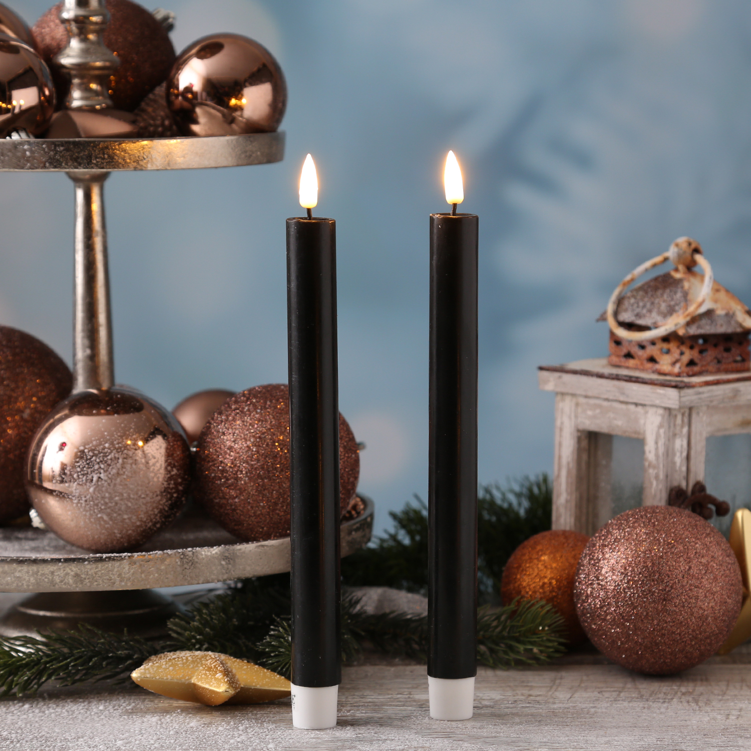 LED Stabkerzen MIA - Echtwachs - realistische 3D Flamme - H: 24cm - Batteriebetrieb - schwarz - 2 St