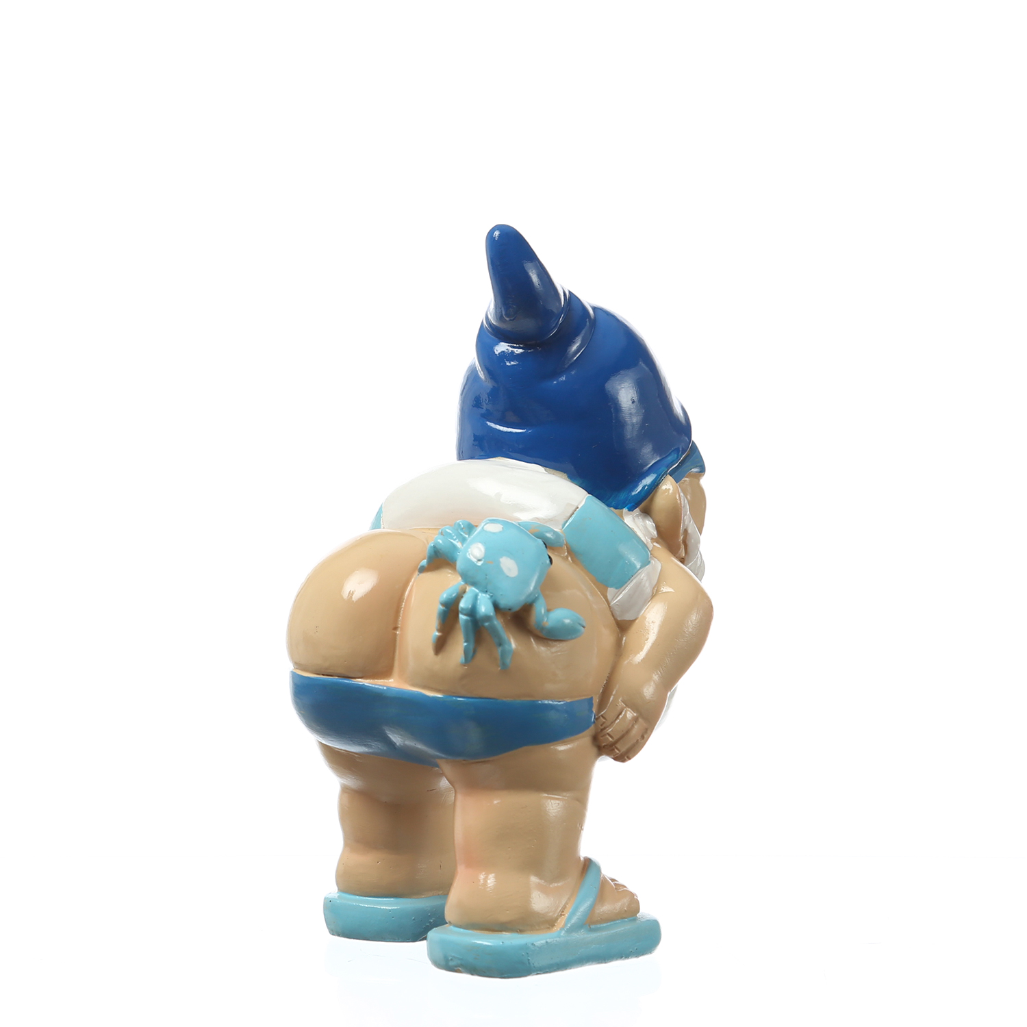 Gartenzwerg Hose Runter mit Schwimmring - Maritimer Zwerg mit Krabbe auf Po  - Polyresin - H: 18cm