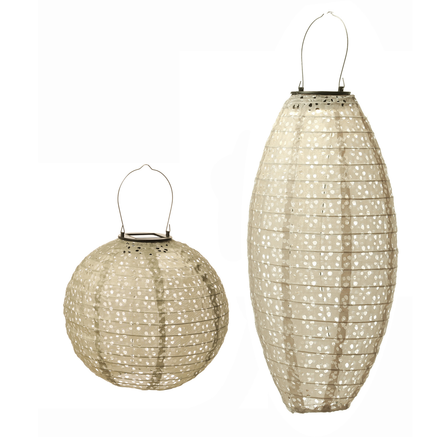 LED Solar Lampions - mit Blumenmuster - warmweiß - H: 25cm/40cm - Lichtsensor - beige - 2 Stück