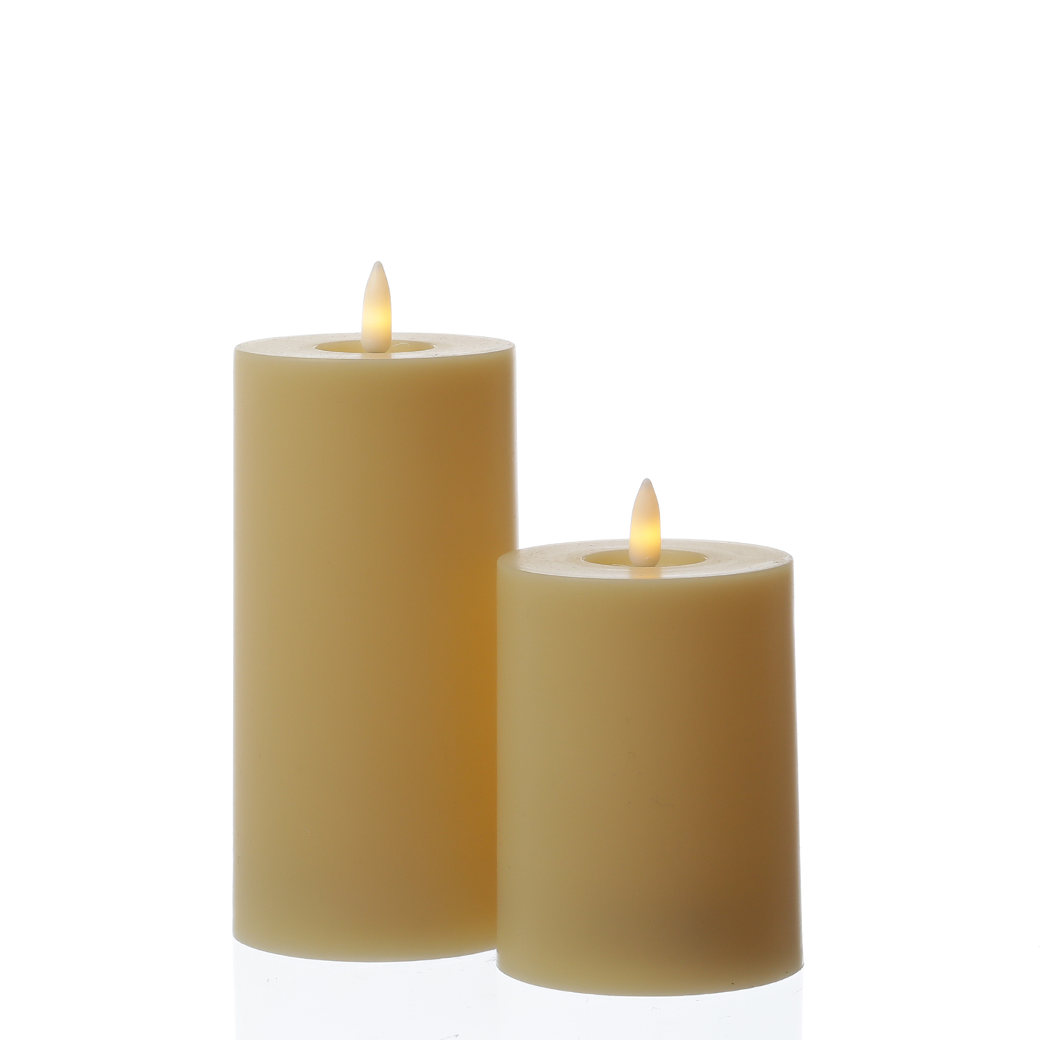 LED Stumpenkerze - Kunststoff - 3D Flamme - H: 10cm - D: 7,5cm - Timer - für Innen/Außen - creme