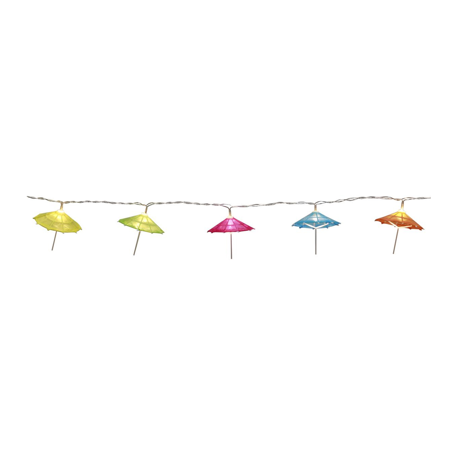 LED Lichterkette - 10 bunte Sonnenschirmchen - warmweißen LED - L: 1,35m - Batterie