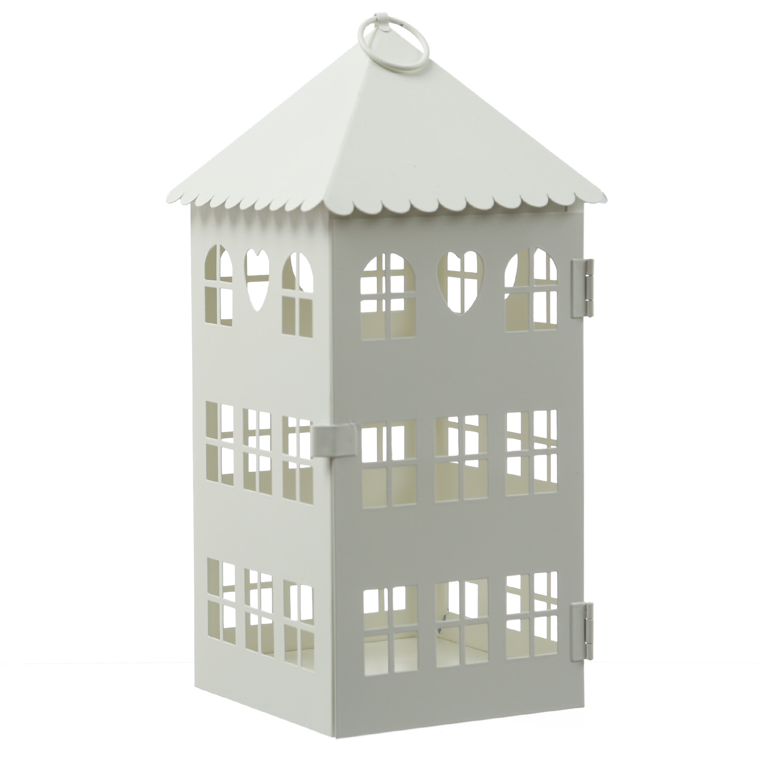 Laternen in Hausform mit Herz - 2er Set Metallhäuser - Lichthäuser - H: 30cm/23cm - weiß
