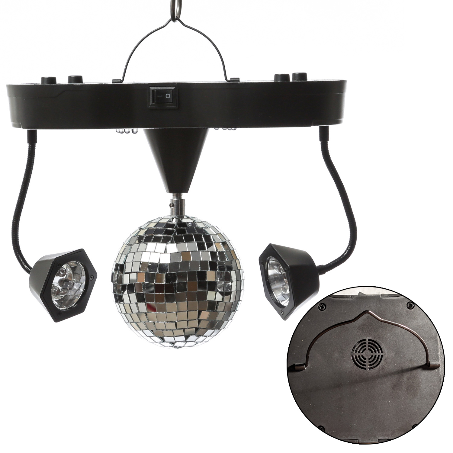 Spiegelkugel FLOWERPOWER mit 2 LED Schwanenhals Spots und Motor - USB/Batteriebetreib