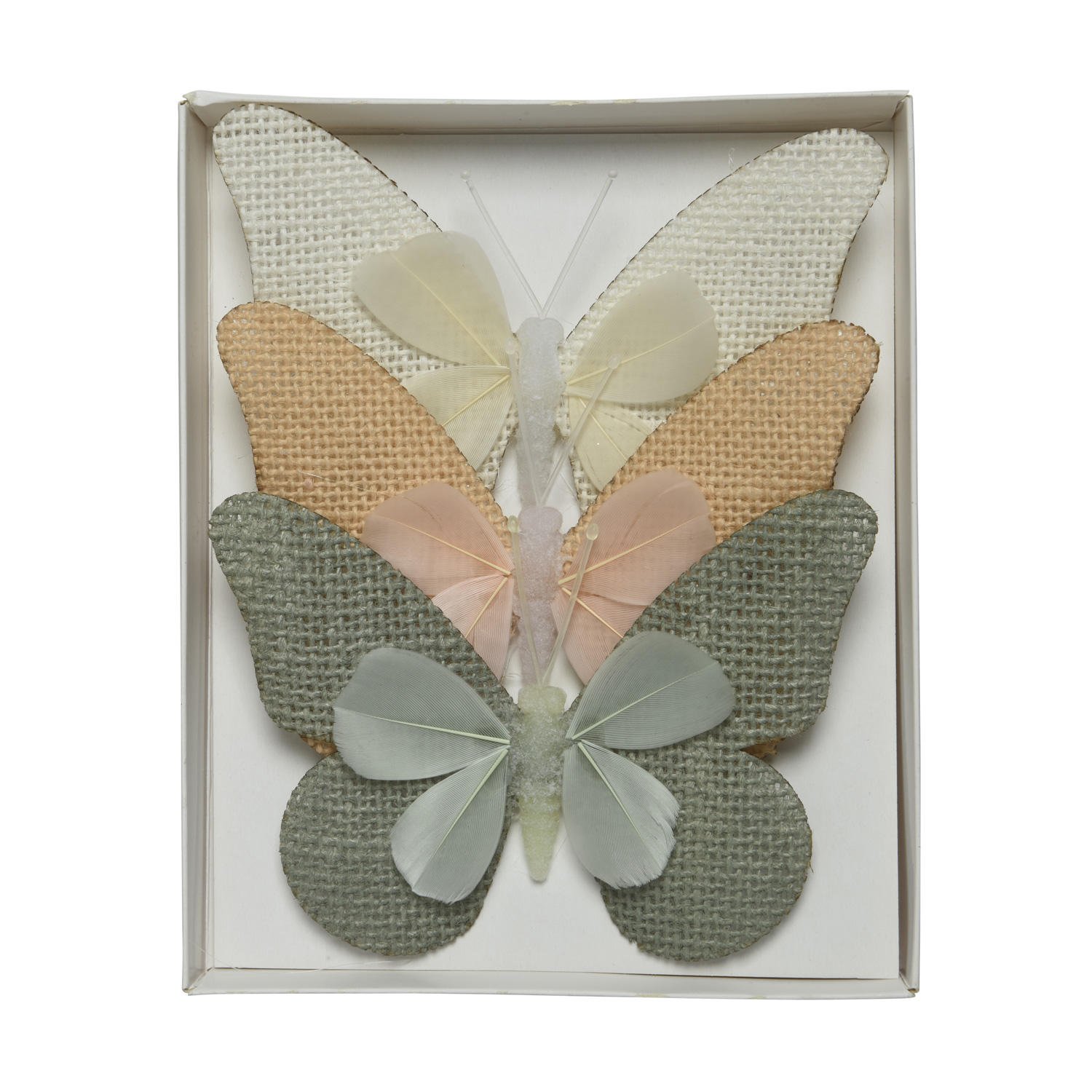 Deko Schmetterlinge - aus Polyester -  am Draht - H: 5cm - weiß, rosa, grün - 3er Set