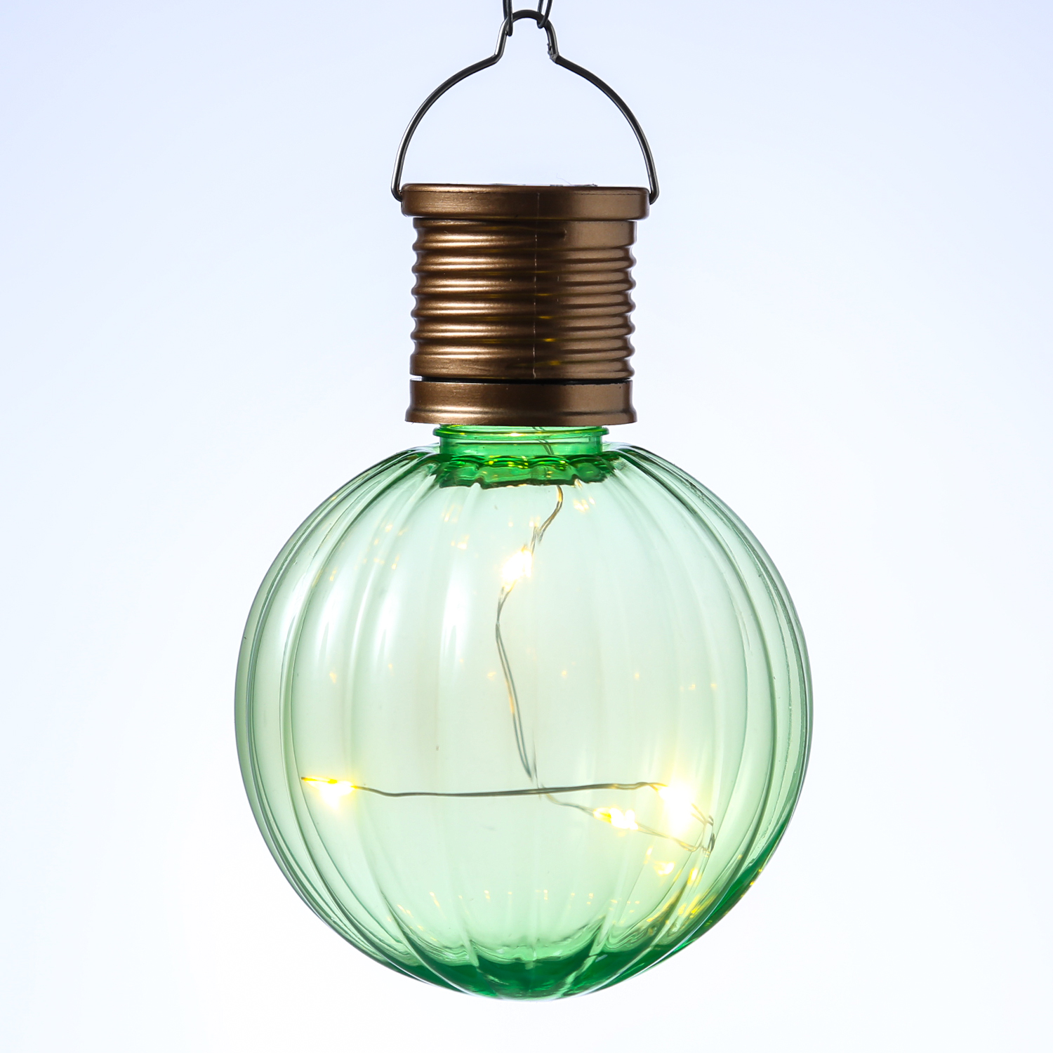 LED Solar Glühbirne GLOW - Kugelleuchte - 4 warmweiße LED Drahtlichterkette- H: 11cm, D: 8cm - grün