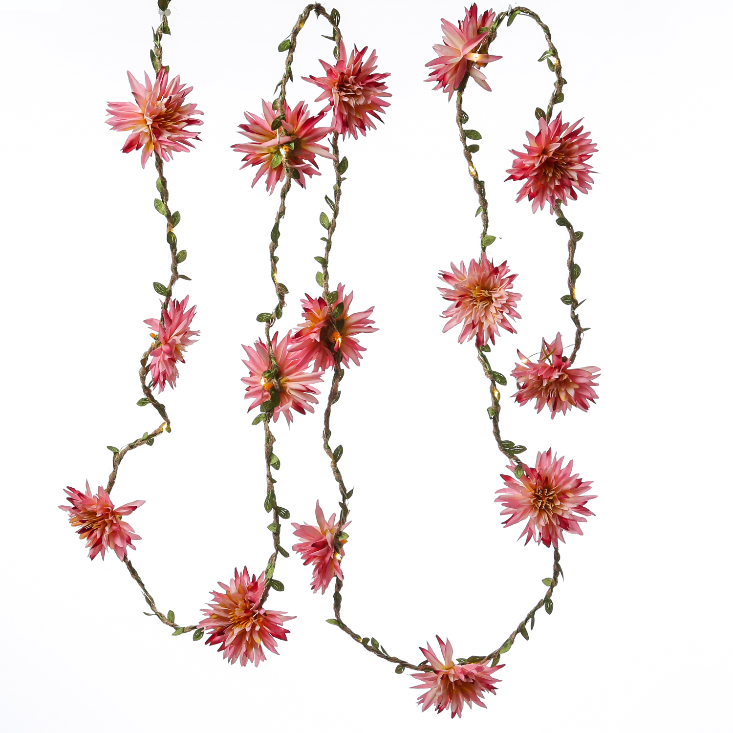 LED Lichterkette Dahlie - Blumengirlande - 30 warmweiße LED - Batterie - Timer - L: 2,9m - pink