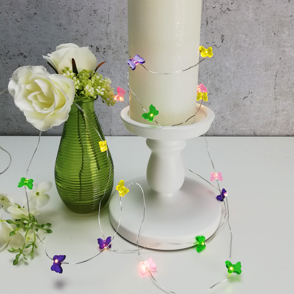 LED Drahtlichterkette Schmetterling - 20 warmweiße LED - L:1,9m - Batteriebetrieb - mehrfarbig