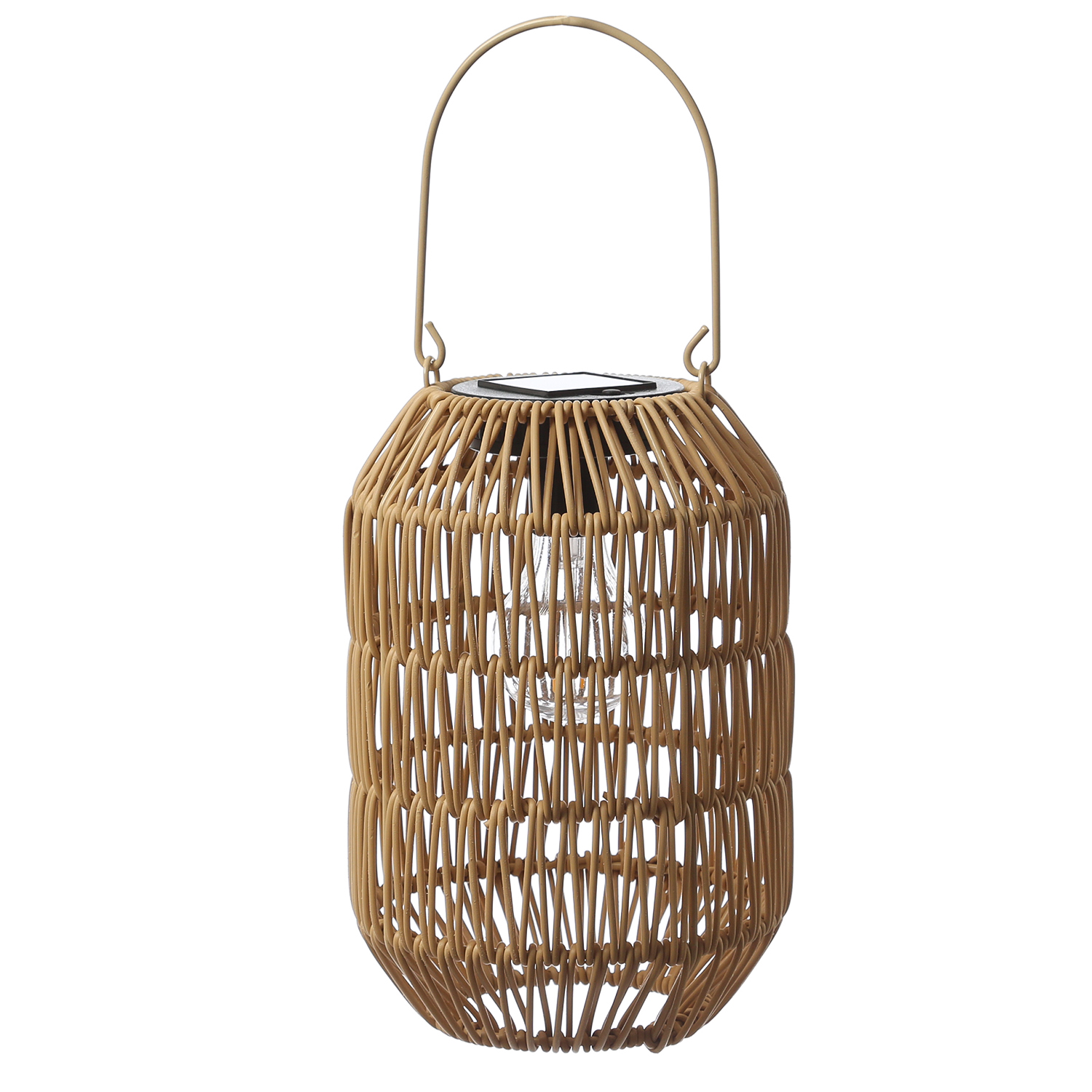 LED Solar Laterne - Tischleuchte in Korboptik - warmweiß - H: 24,5cm - Lichtsensor - natur