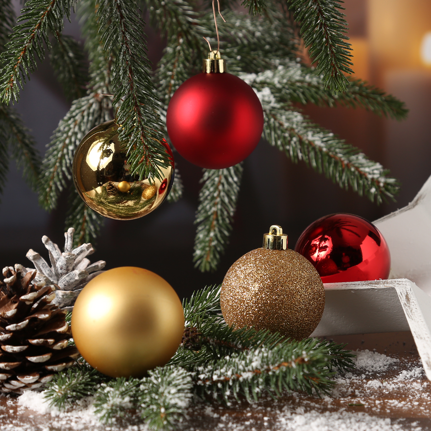 Christbaumkugel - Weihnachtskugel - bruchfest - D: 6cm - glänzend matt glitzernd - gold rot - 30St.
