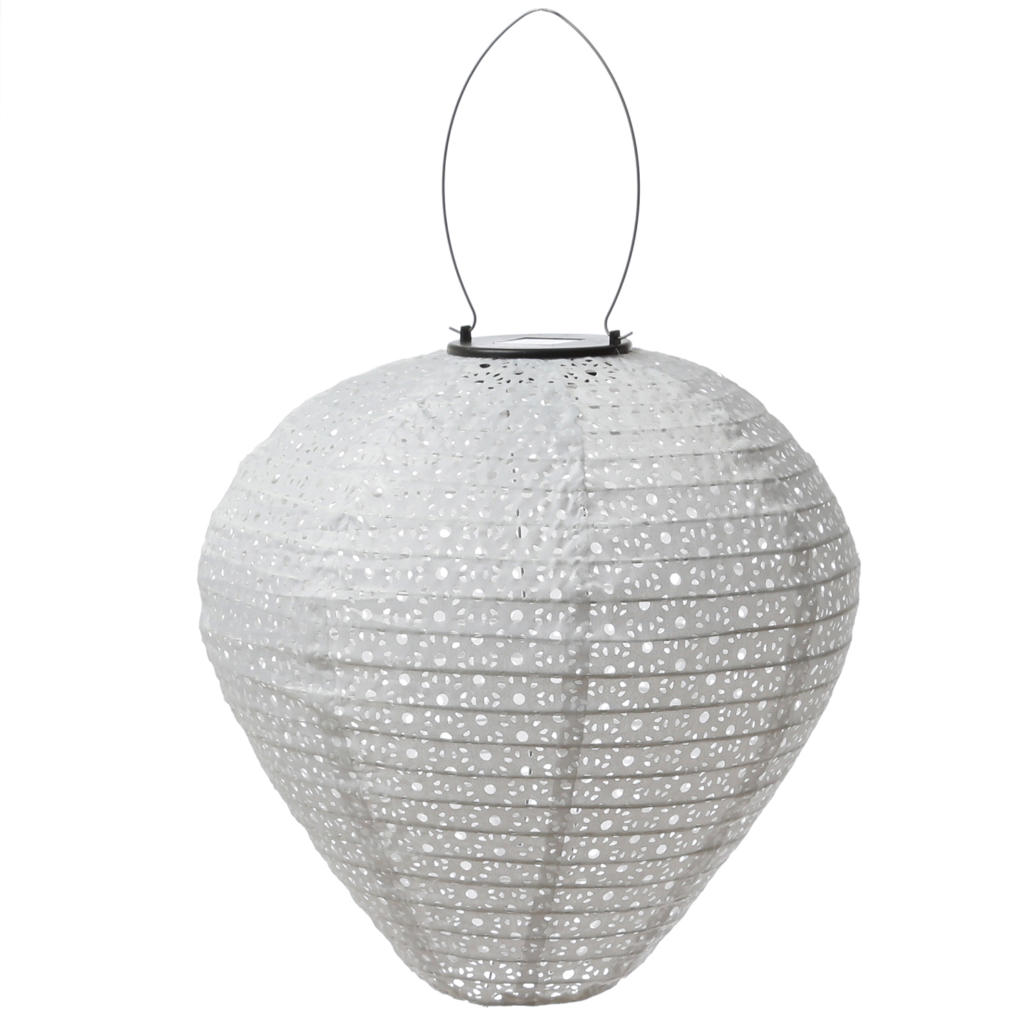 LED Solar Lampion Ballon - mit Blumenmuster - warmweiße LED - H: 30cm - D: 30cm - Lichtsensor - weiß