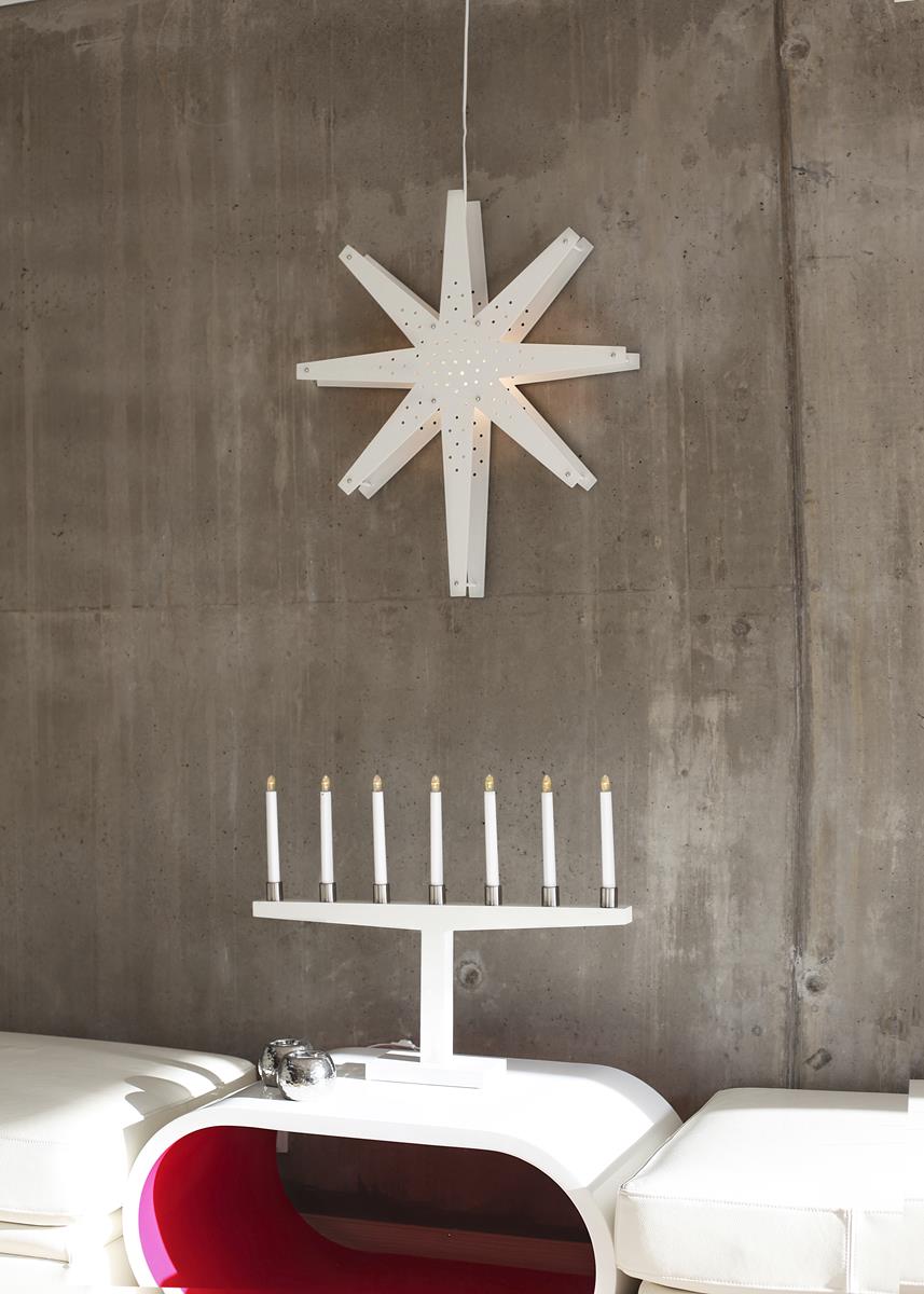 Holzstern "Tall" - hängend - 8-zackig - Ø 60cm, H: 70cm - inkl. Kabel - weiß