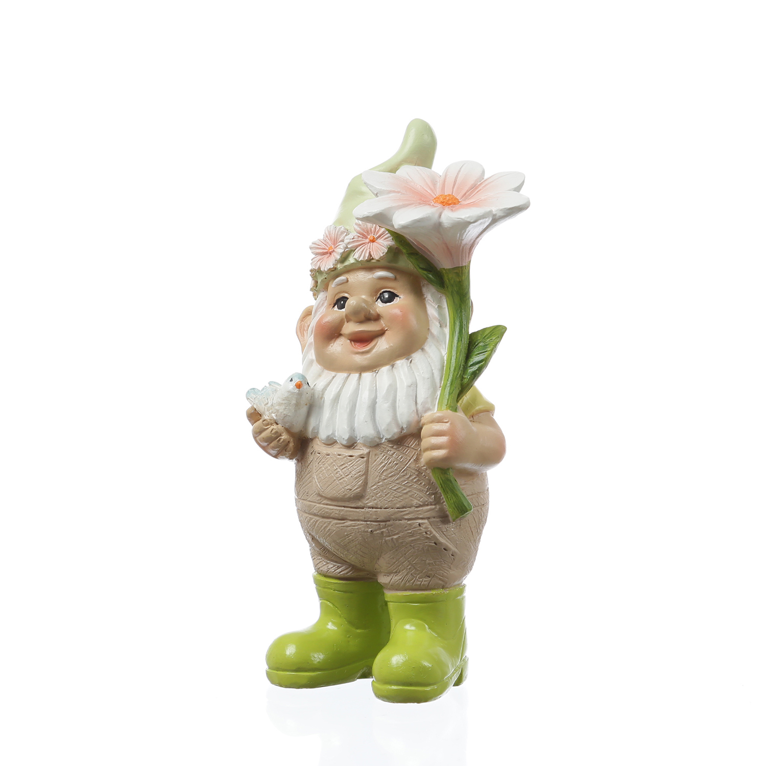 Gartenzwerg BERT - Zwerg mit Vögelchen und Blume - Gartenfigur - Polyresin - H: 17,5cm - bunt