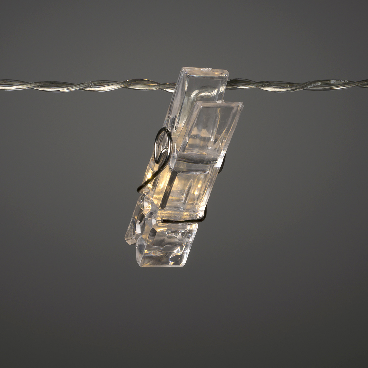 LED Clip Lichterkette - 12 Wäscheklammern - warmweiße LED - L: 2,75m - inkl. Trafo - transparent