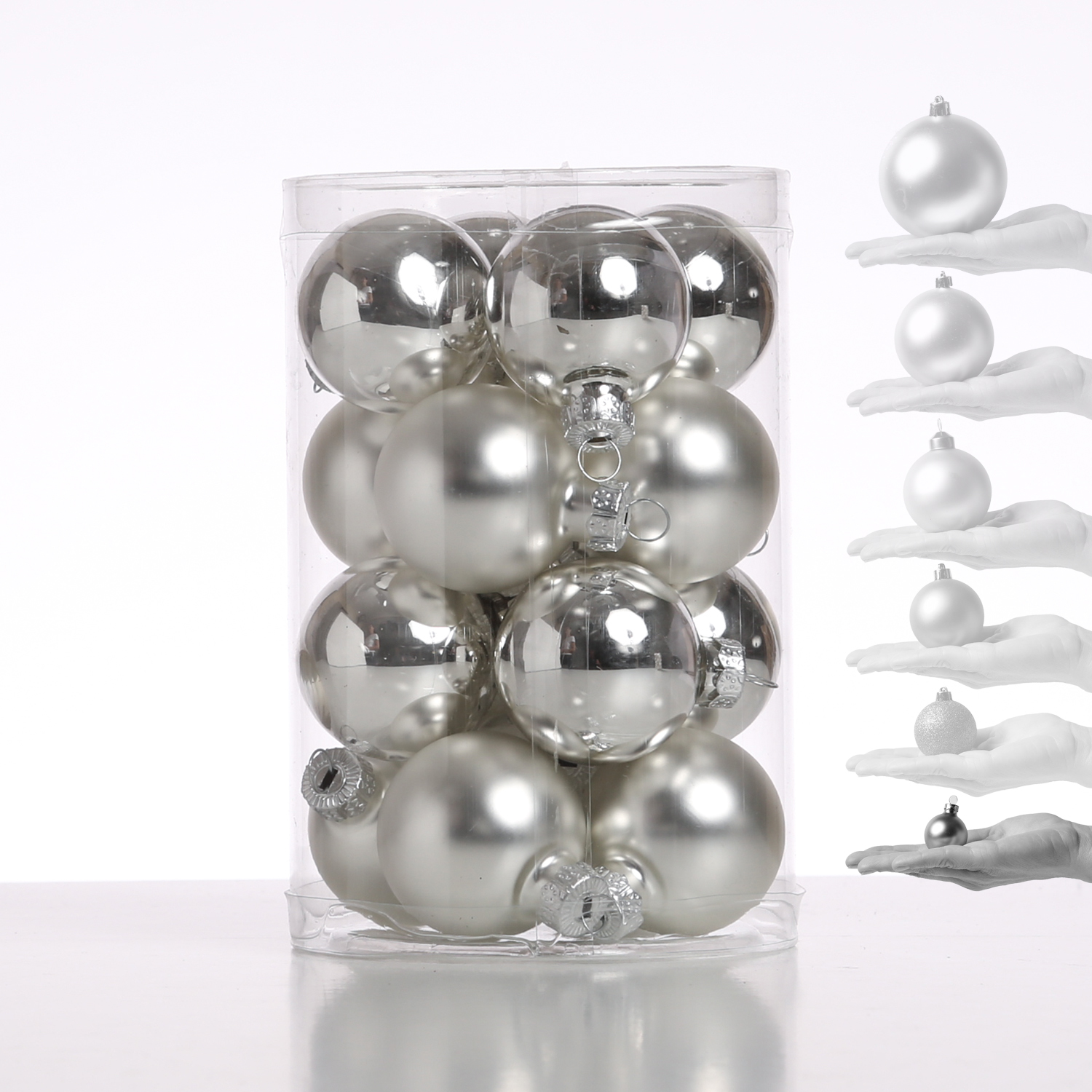 Christbaumkugel - Glas - D: 3,5cm - glänzend und matt - silber - 16er Set