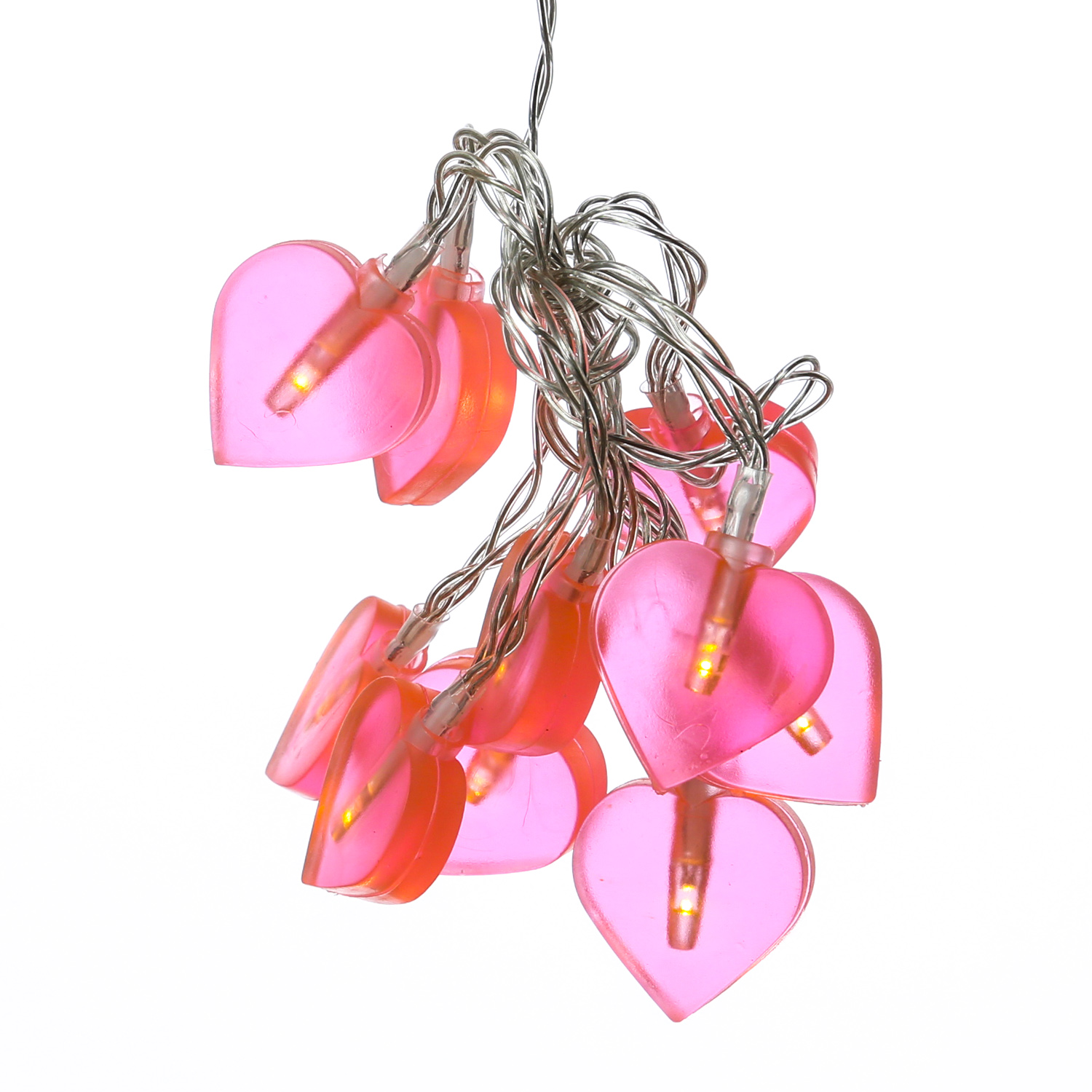 LED Lichterkette Herzen - 10 warmweiße LED - L: 90cm - Batteriebetrieb - rosa