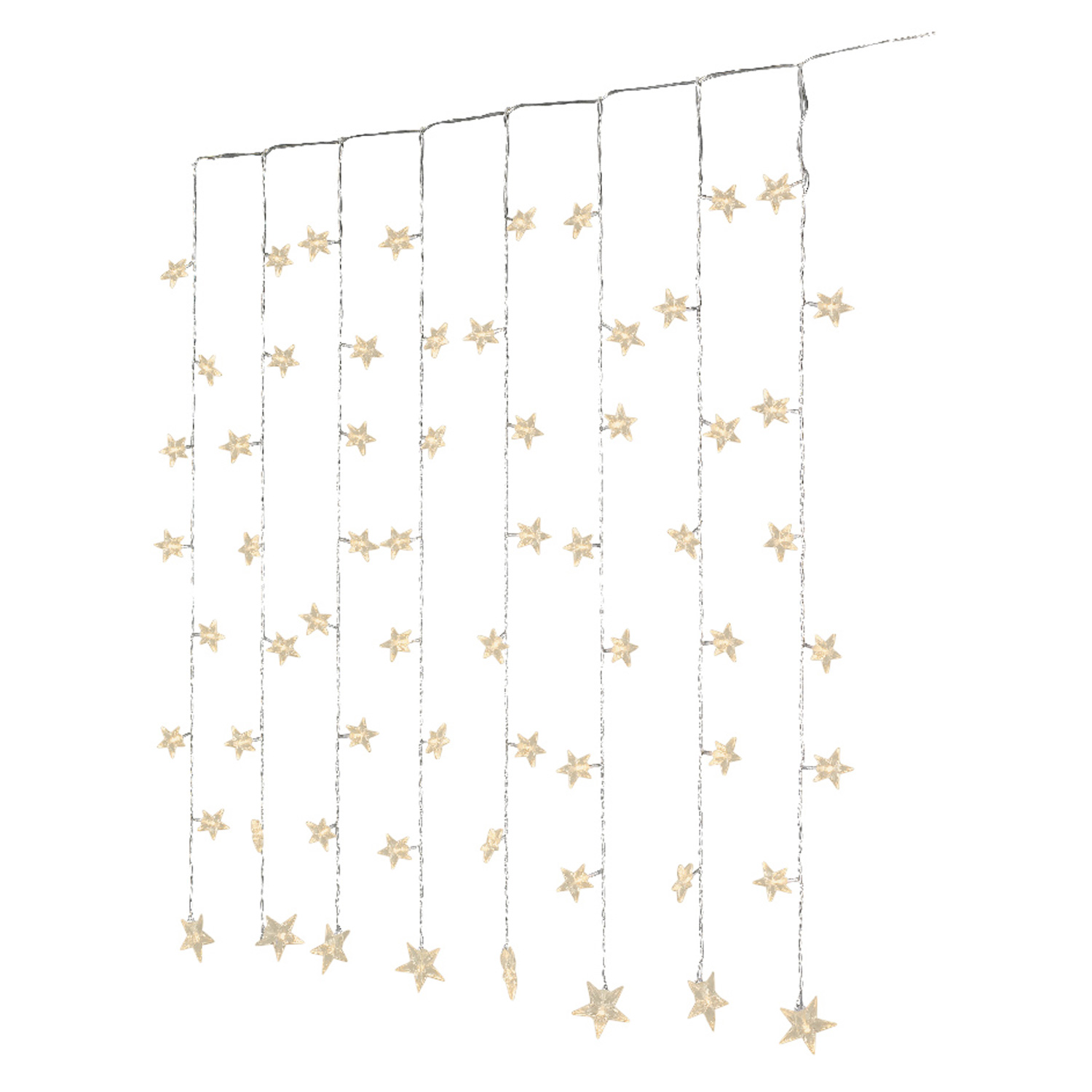 LED Lichtervorhang STERNE - 64 warmweiße LED - L: 1,2m - H: 1m - Trafo - für Innen - transparent