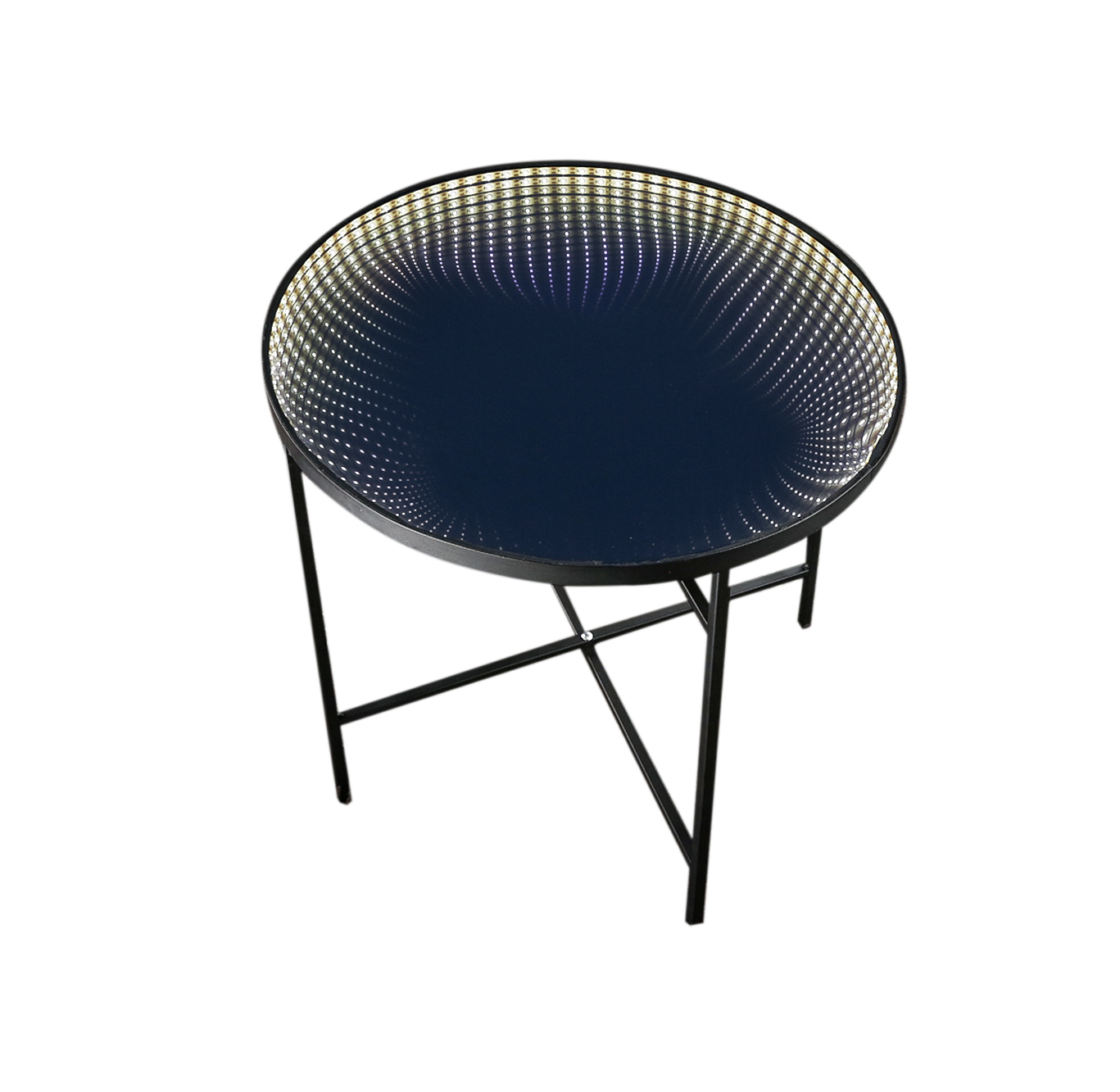LED-Tisch WARP - rund - 50 cm Endlos-Optik - Spiegeltisch mit LED - Batterie - Timer