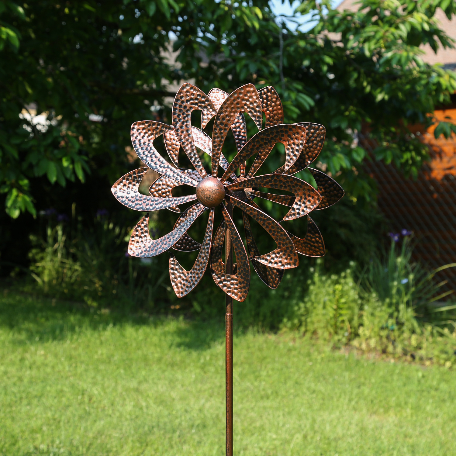 Doppel Windrad ANTIK - Gartendeko - Metall - Erdspieß - H: 140cm - kupferfarben