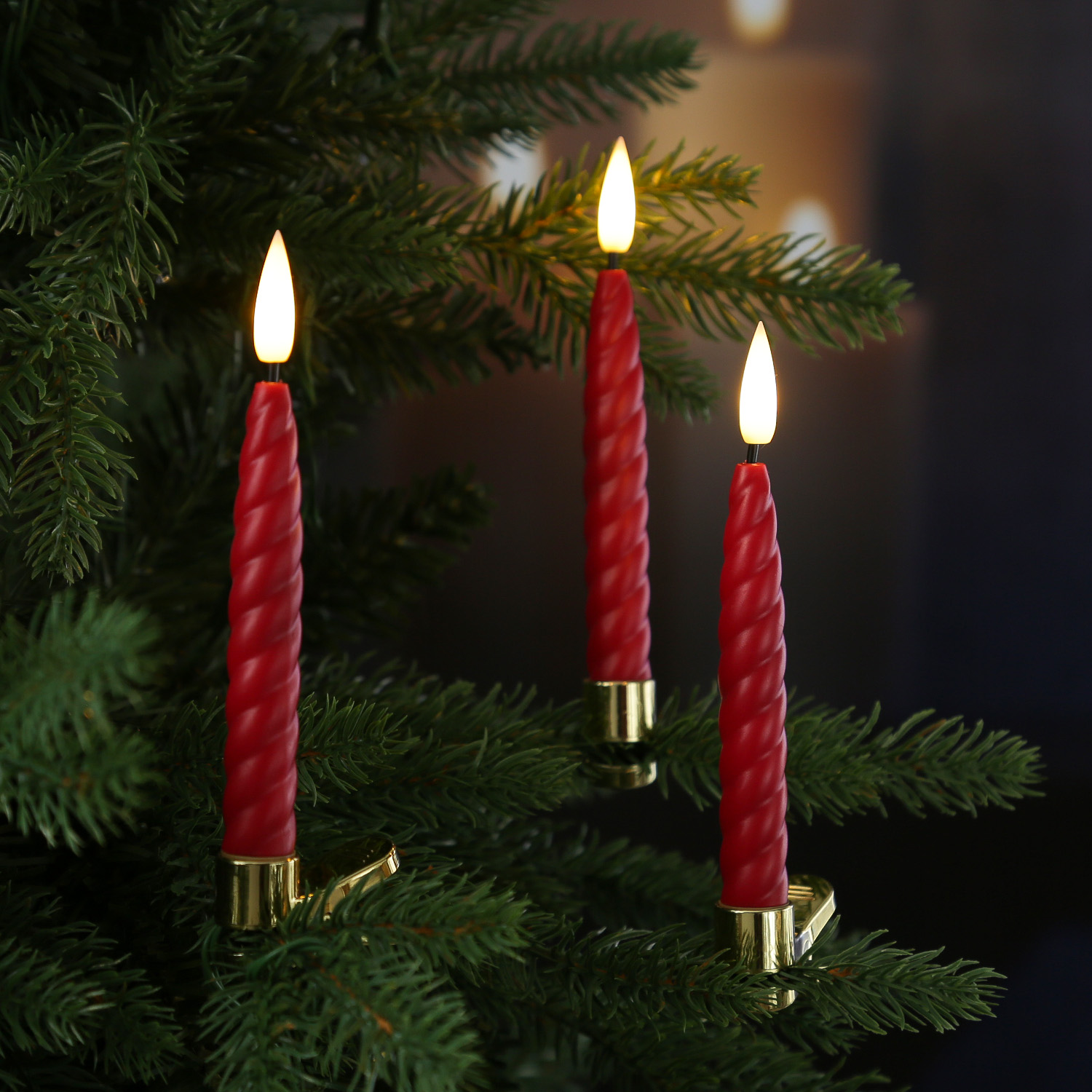 LED Baumkerzen TWIST mit Clip - kabellos - Fernbedienung -Timer - für Innen - rot