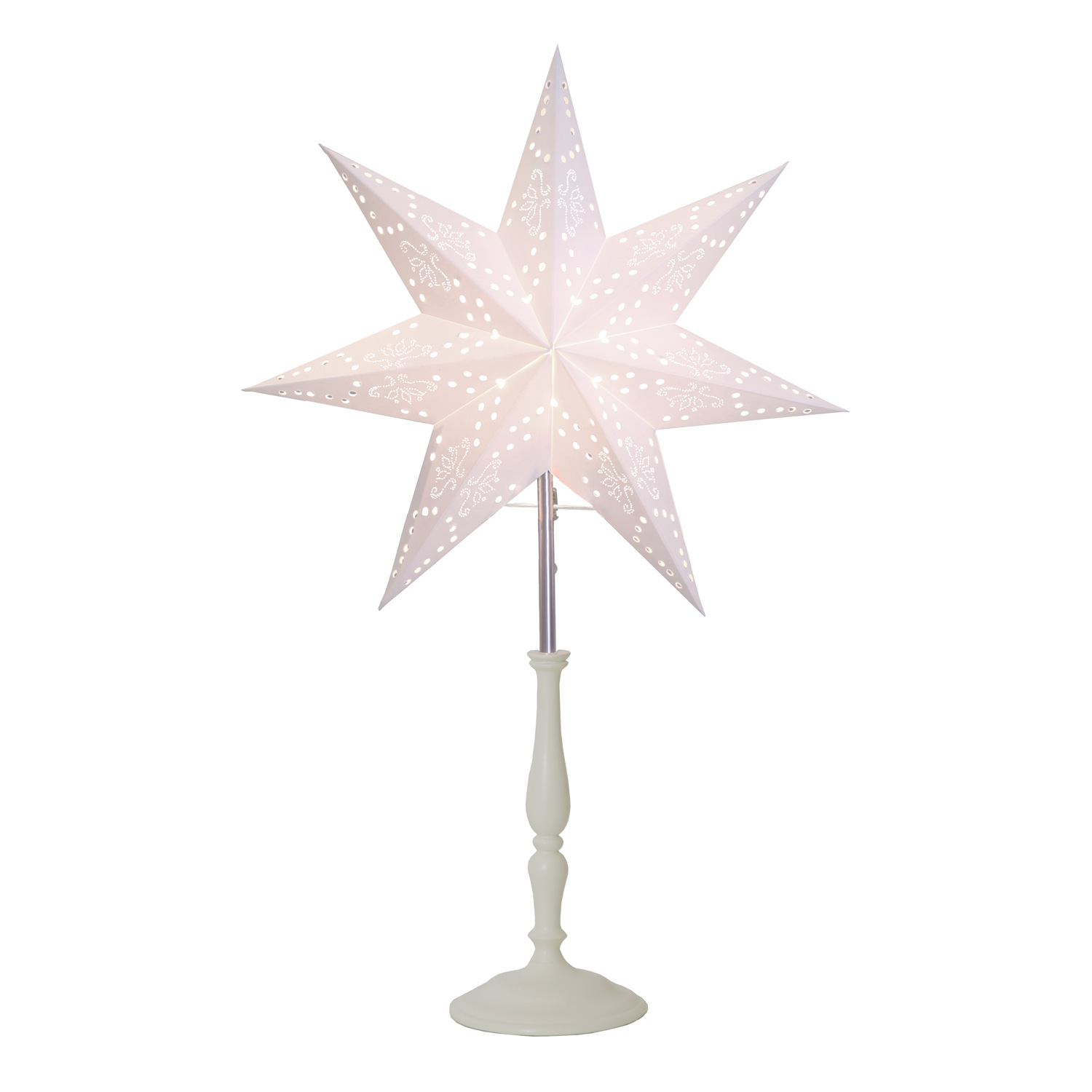 Papierstern "Romantic " - stehend - 7-zackig - H: 55cm, Ø 35 cm - inkl. Kabel - weiß