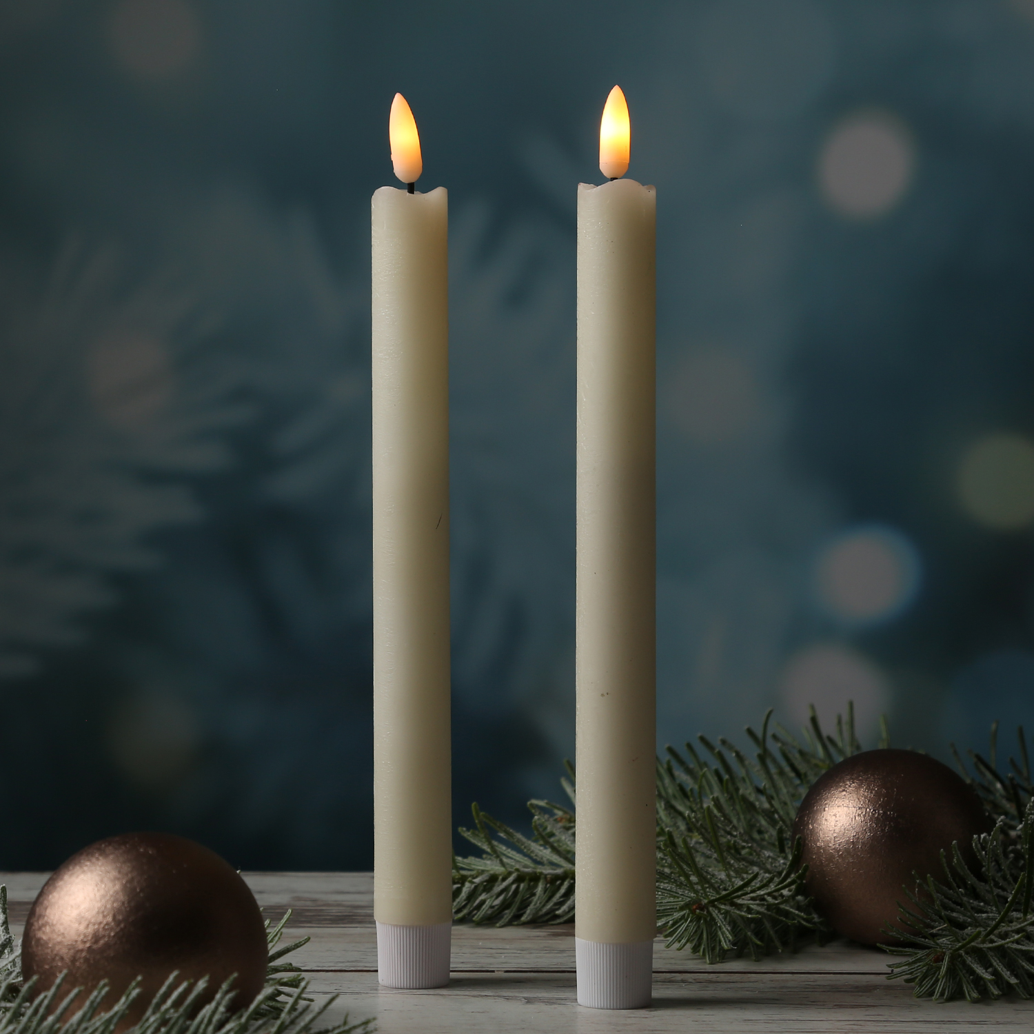 LED Stabkerzen Flamme - Echtwachs - flackernde warmweiße LED - H: 25cm - Timer - creme - 2er Set