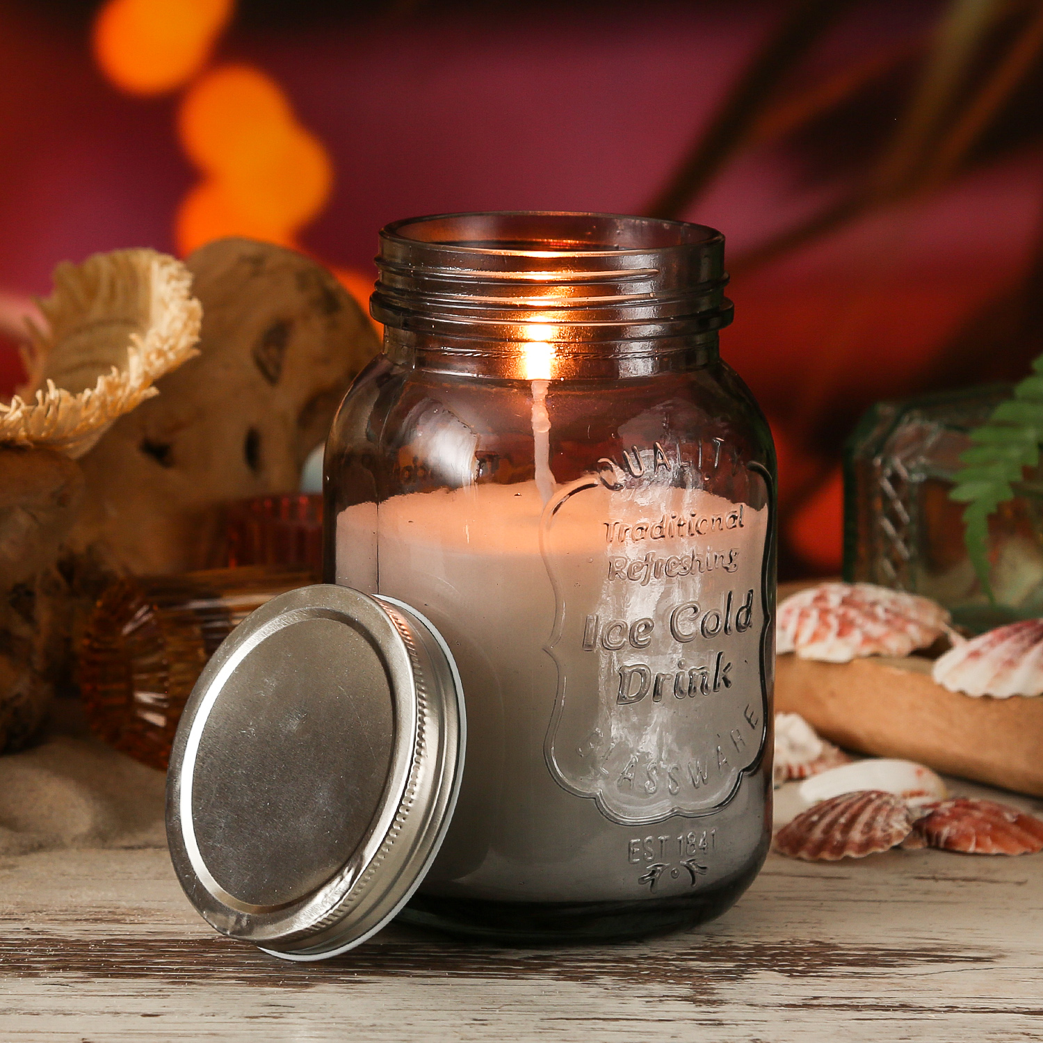 Duftkerze CITRONELLA - Echtwachs im Glas mit Deckel - H: 16,5cm - rauchgrau