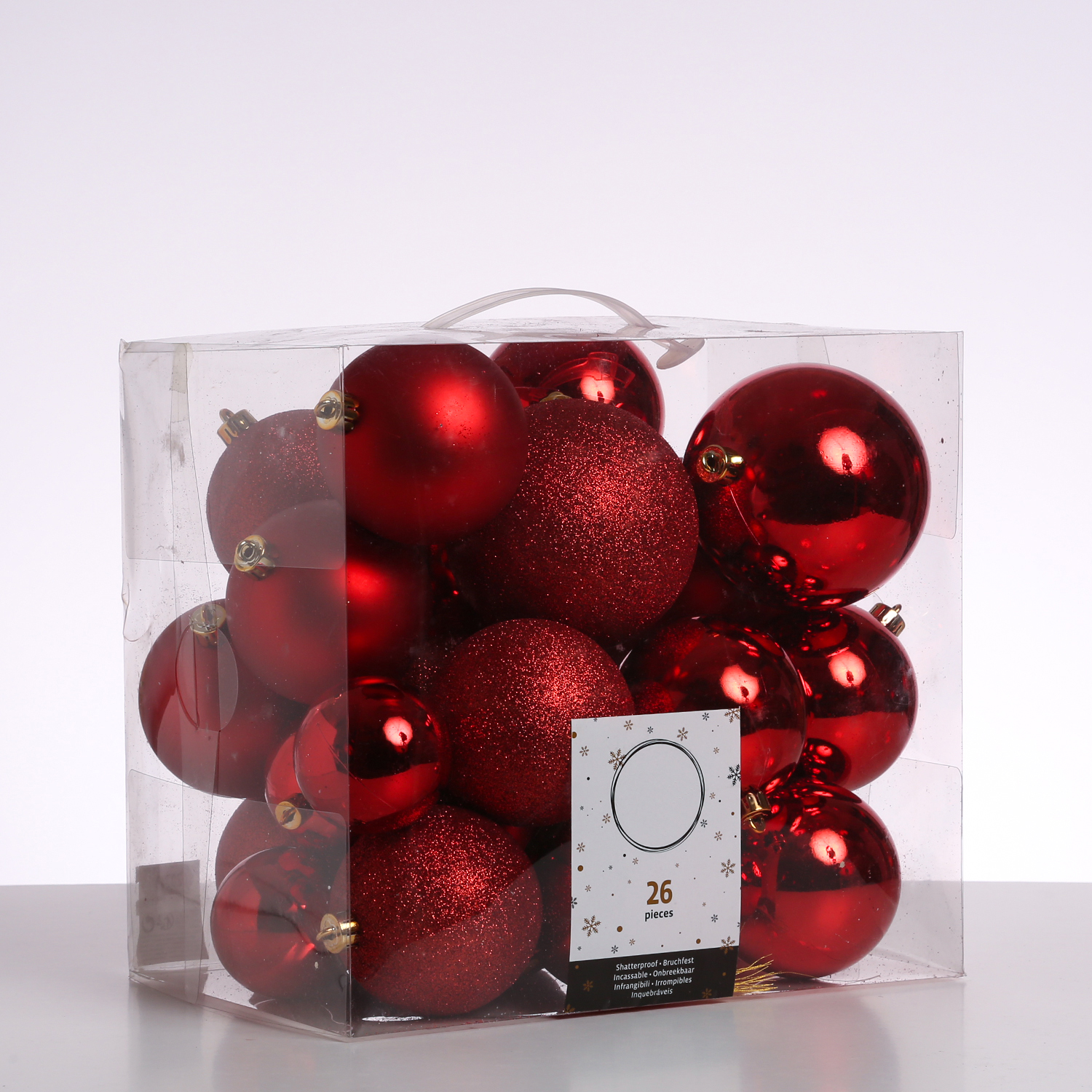 Christbaumkugel - Weihnachtsbaumkugel  - bruchfest - glänzend, matt und glitzernd - rot - 26er Set