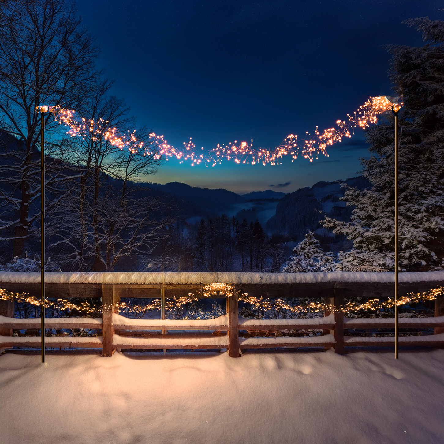 LED Büschellichterkette - Cluster - 3000 bernstein LED - L: 28m - 8 Funkt. - Timer - Innen/Außen