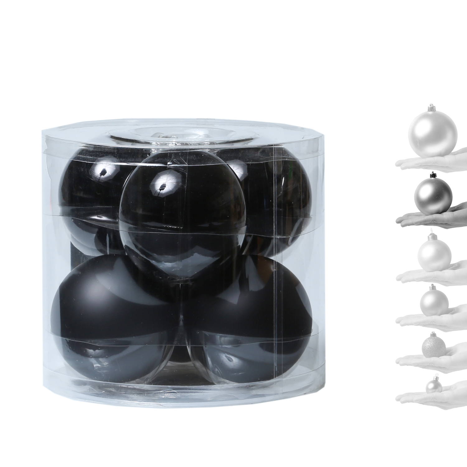 Christbaumkugel - Weihnachtsbaumkugel - Glas - D: 8cm - glänzend und matt - schwarz - 6er Set