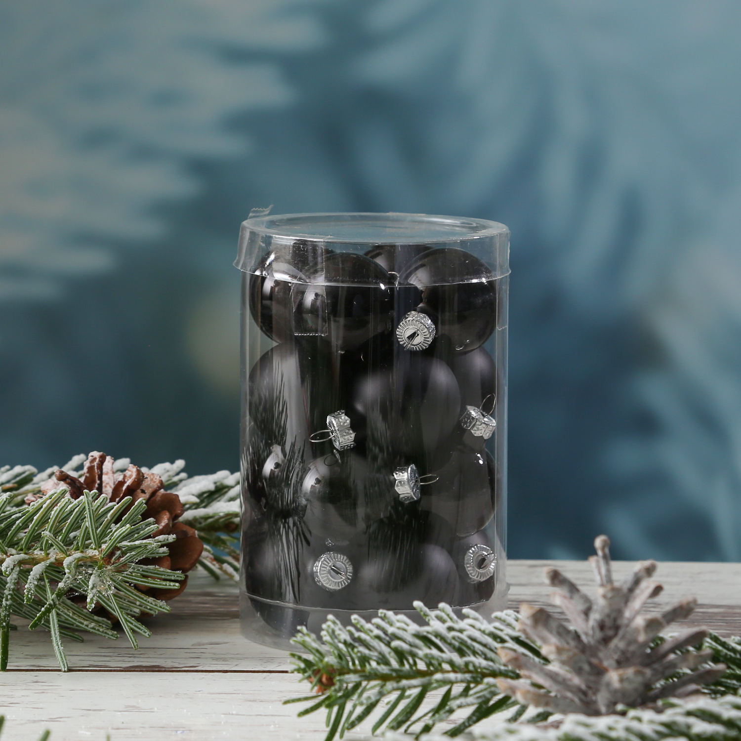 Christbaumkugel - Weihnachtsbaumkugel - Glas - D: 3,5cm - glänzend und matt - schwarz - 16er Set