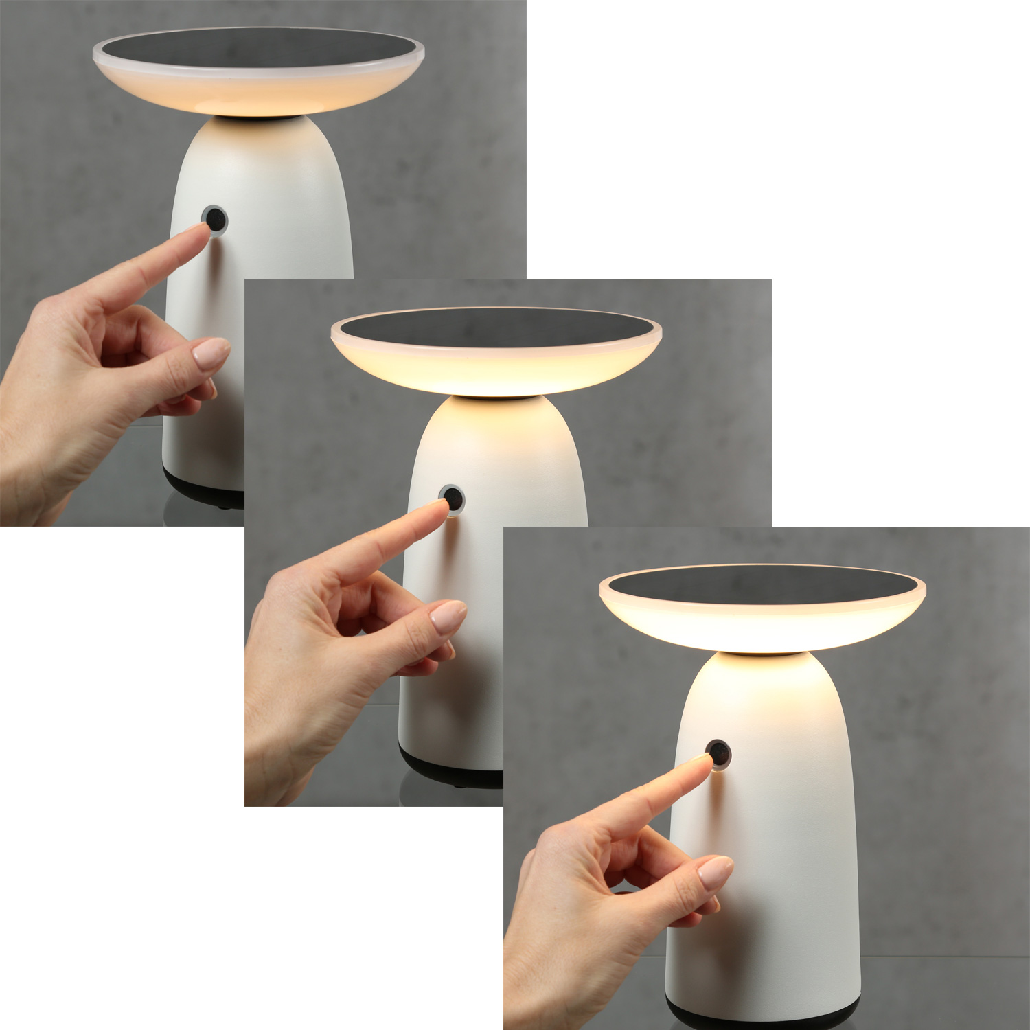 LED Solar Garten Tischleuchte - 3 Helligkeitsstufen - H- 22cm - Lichtsensor - fuer Aussen - weiss