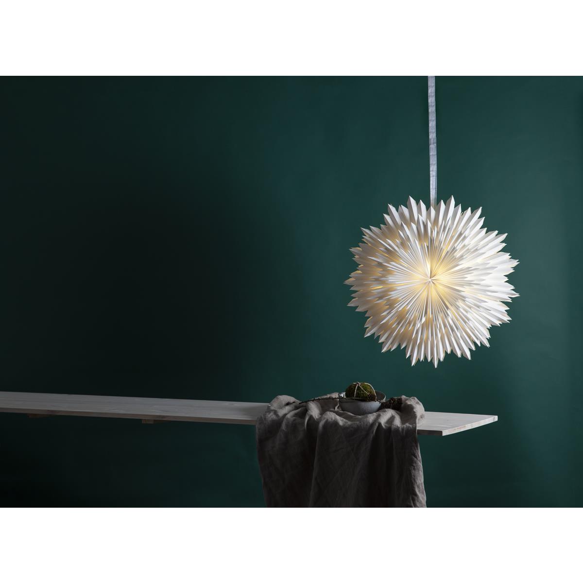 Papierstern - Ice - hängend - D: 70cm - mit Band - zerknittertes Papier - 3 - lagig - weiß
