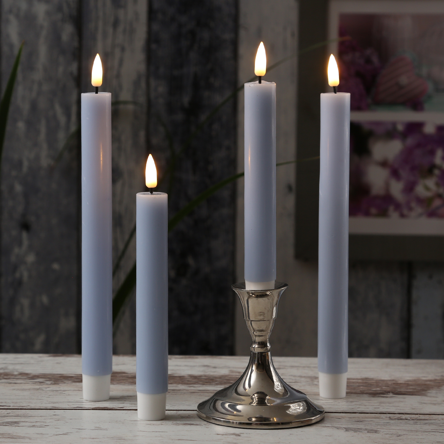 LED Stabkerzen MIA - Echtwachs - realistische 3D Flamme - H: 24cm - hellblau - 2 Stk