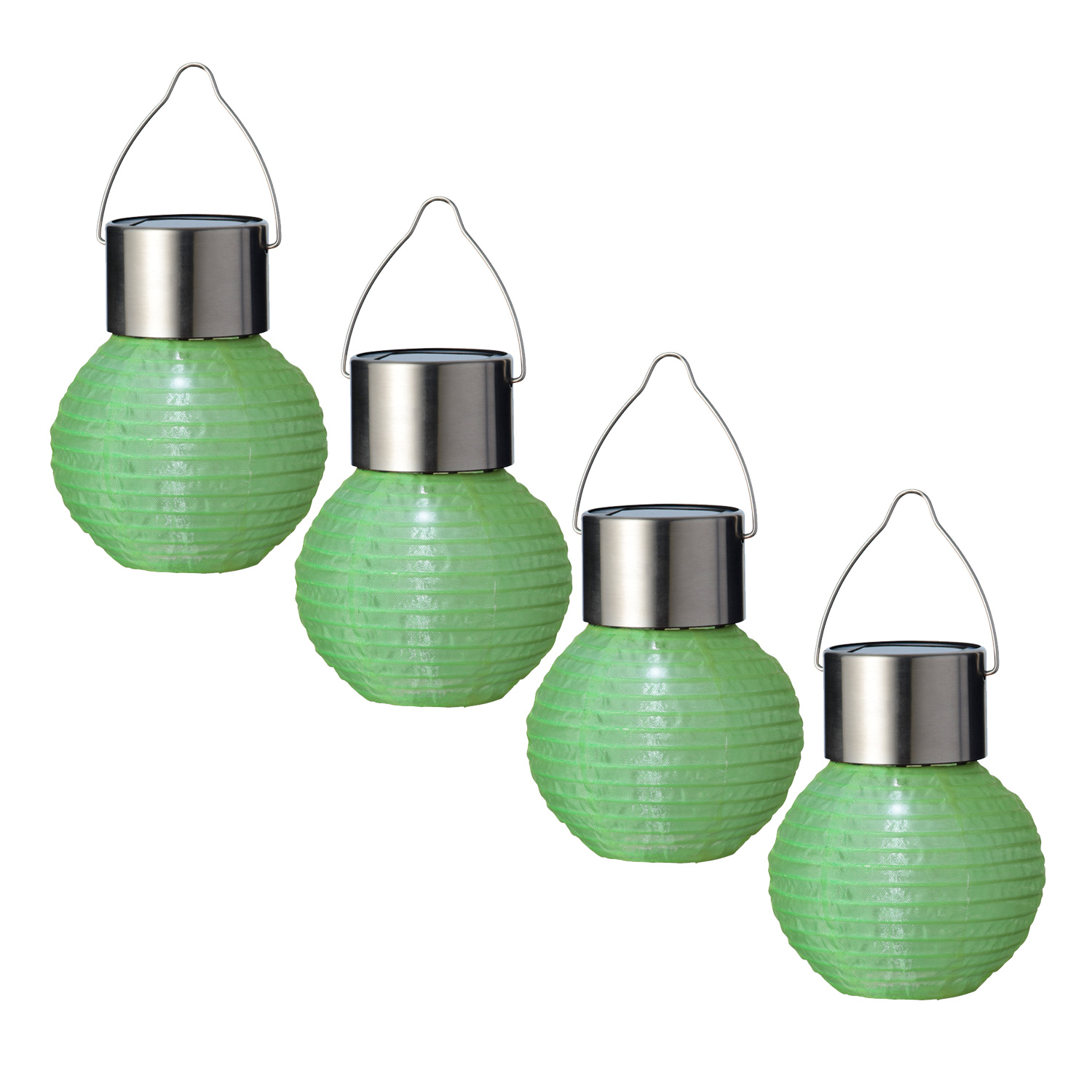 LED Solar Mini Lampions - kaltweiße LED - H: 9,5cm - D: 7cm - Lichtsensor - grün - 4er Set