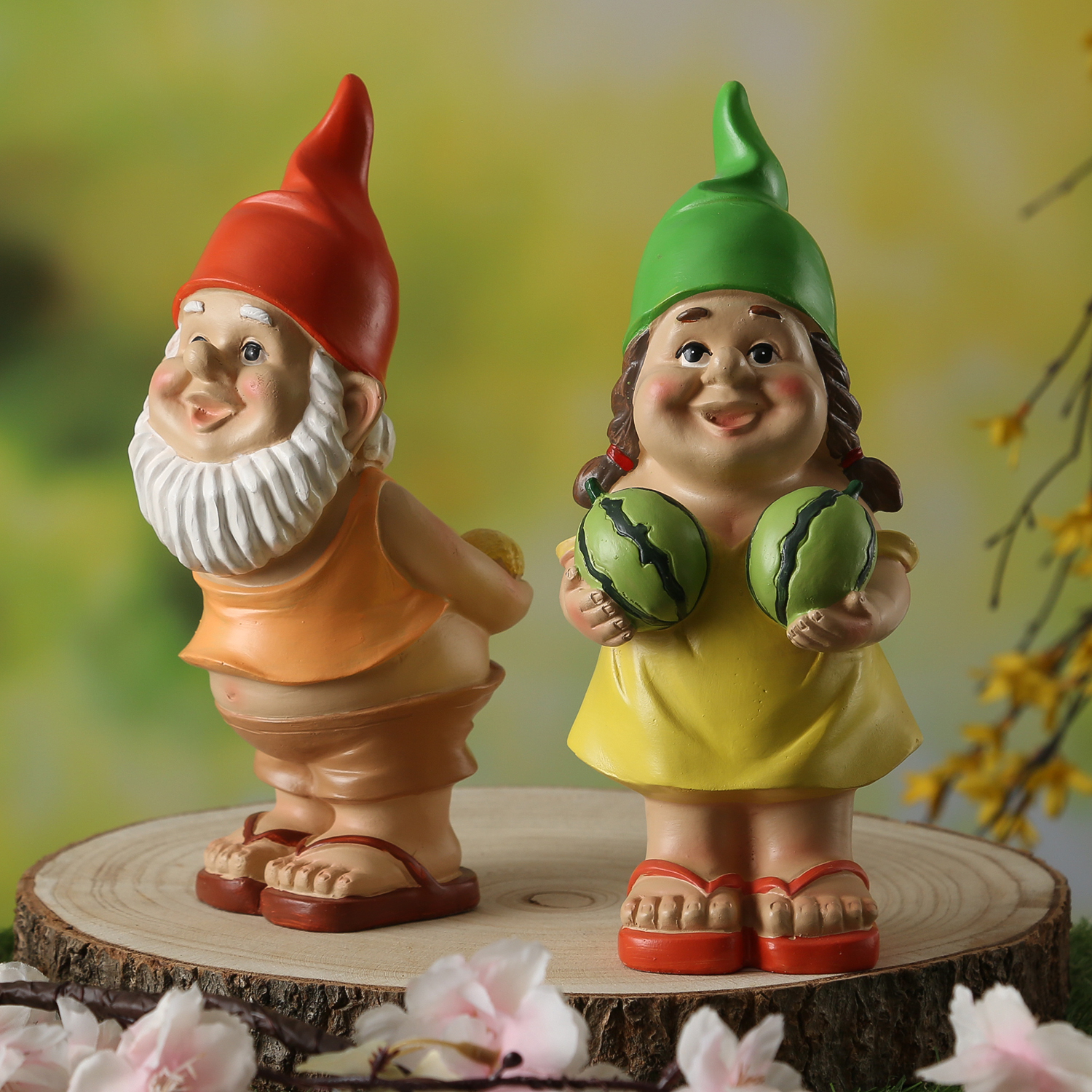 Gartenzwerg MAGDA mit Melonen - Gartenfigur  - Polyresin - H: 22,5cm