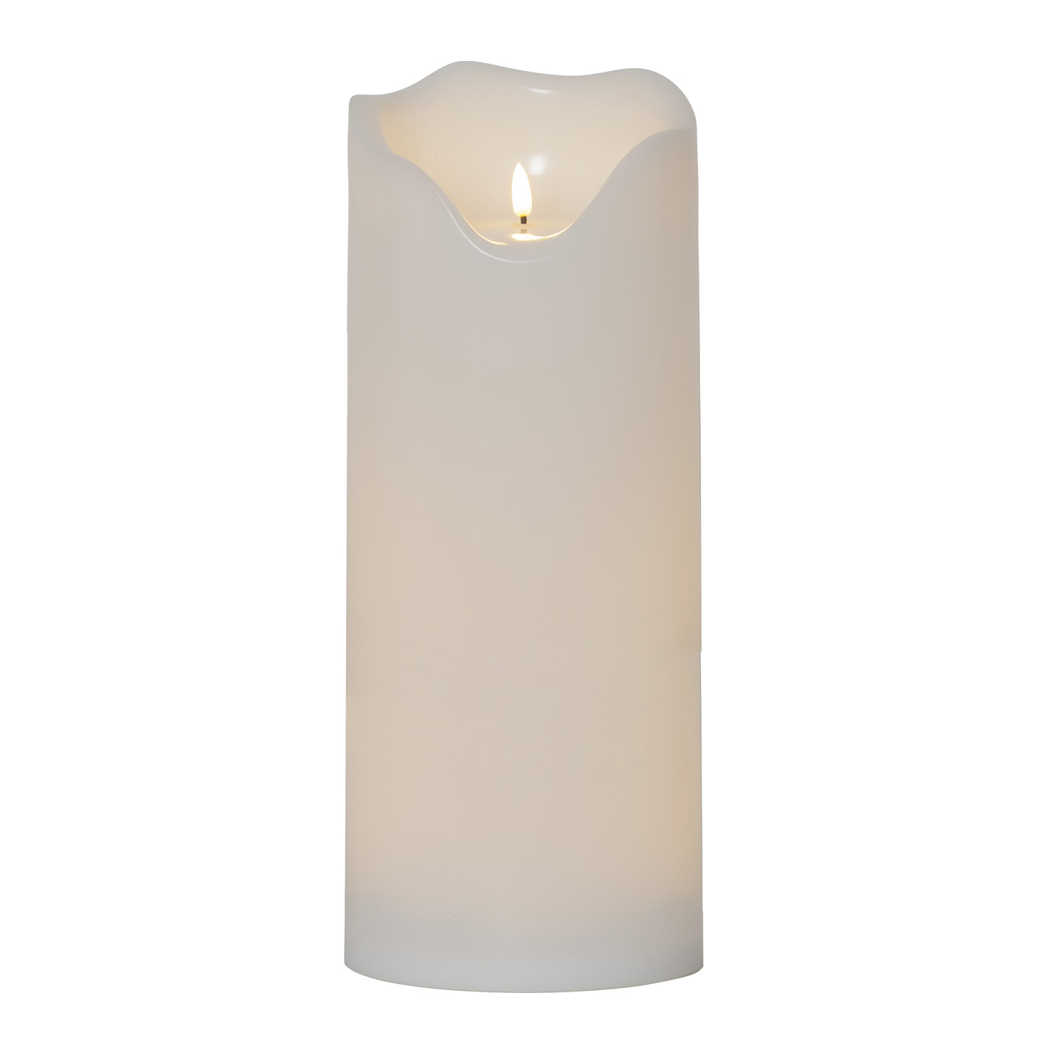 LED XXL Stumpenkerze Flamme - Kunststoff - flackernde 3D Flamme - H: 40cm - Timer - f. Außen - weiß LED XXL Stumpenkerze Flamme - Kunststoff - flackernde 3D Flamme - H: 40cm - Timer - f. Außen - weiß