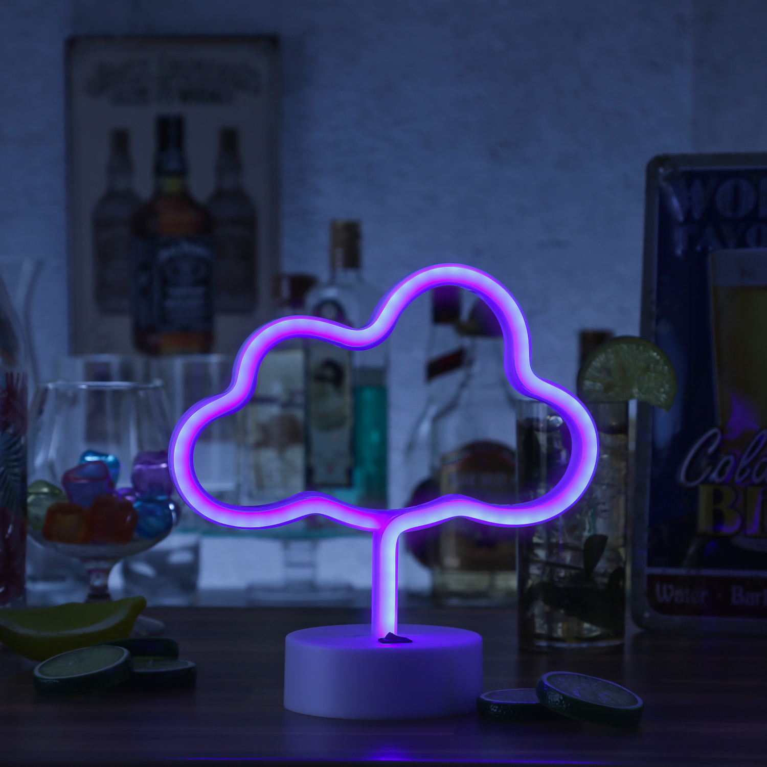 LED NEON Figur WOLKE 7 - Neon Schild - H: 23cm - Batterie oder USB Betrieb - stehend - blau
