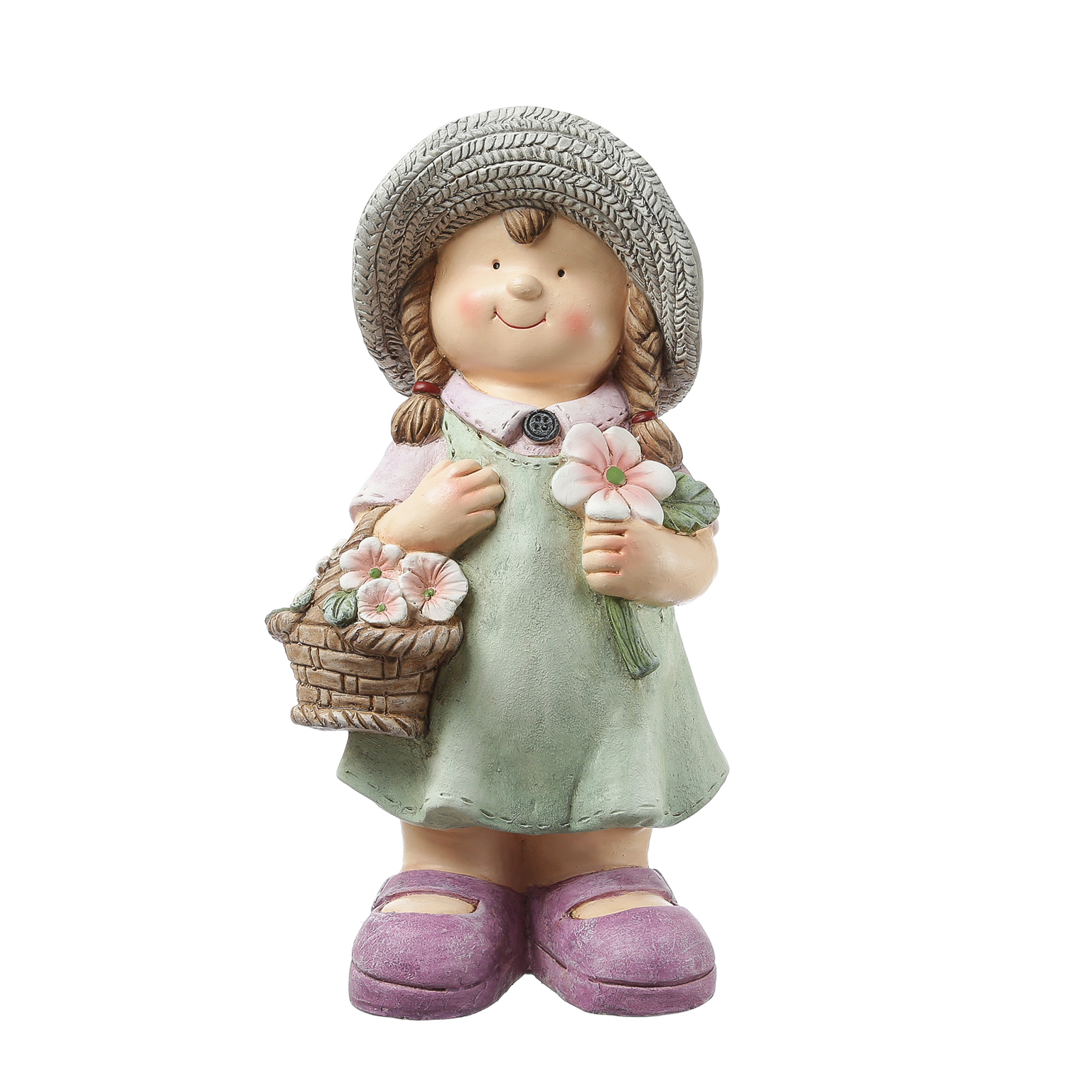 Dekofigur Klara - Mädchen mit Blumenkorb - Gartenfigur - Magnesia  - H: 39cm - bunt