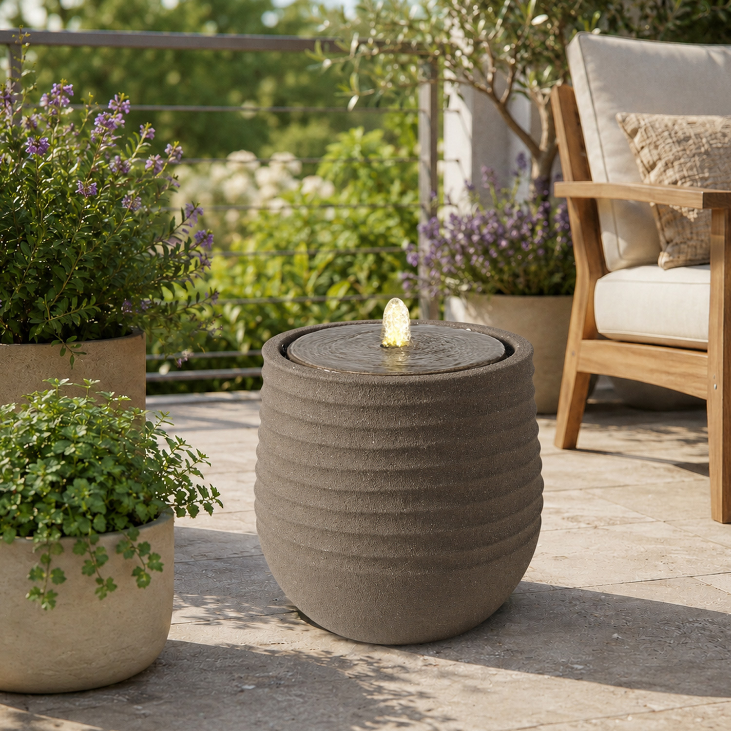LED Gartenbrunnen CORDOBA - D: 40cm - Steinoptik  - mit Kreislaufpumpe - outdoor