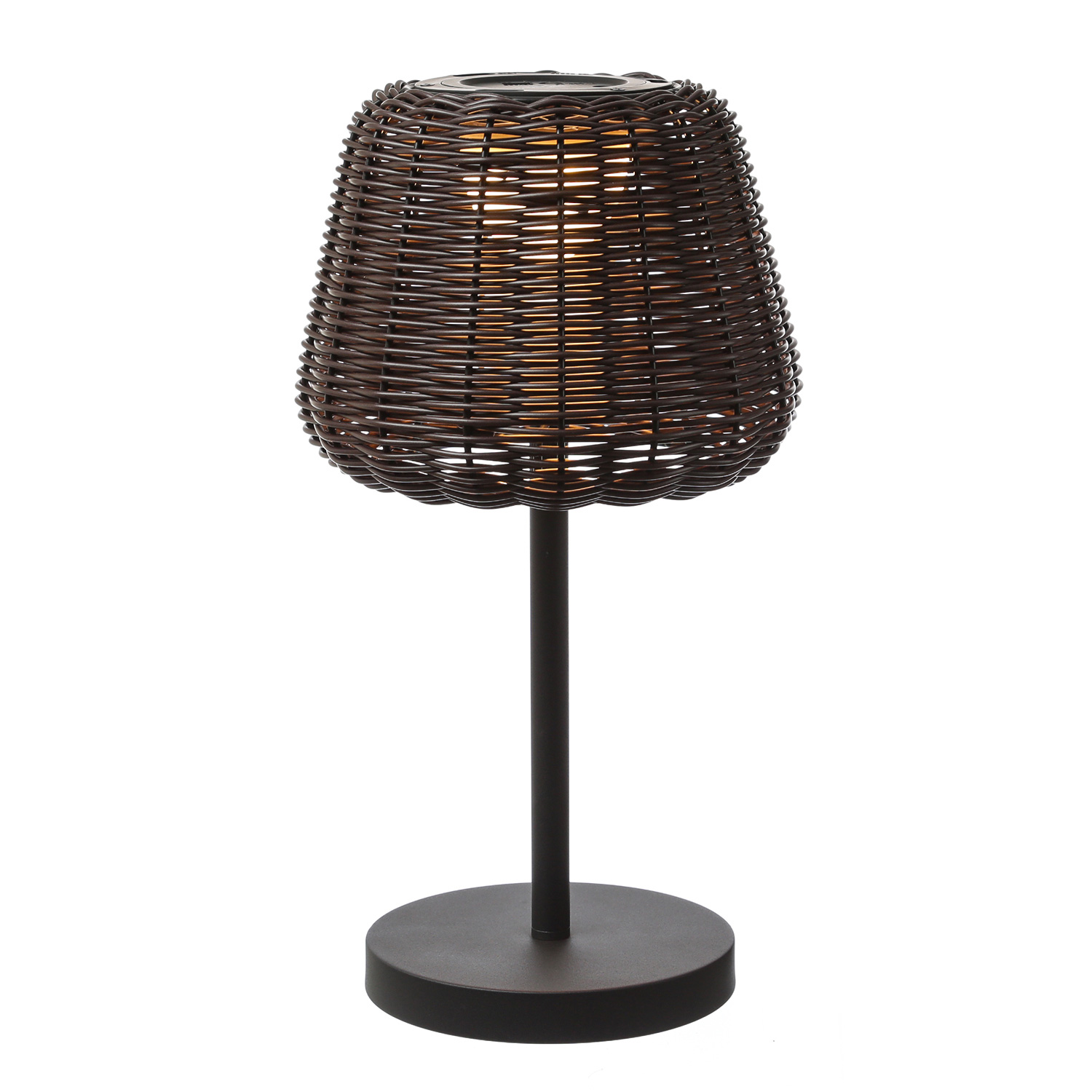 LED Garten Tischleuchte - in Rattanoptik - H: 45cm - dimmbar - aufladbar - mit Fernbedienung - braun