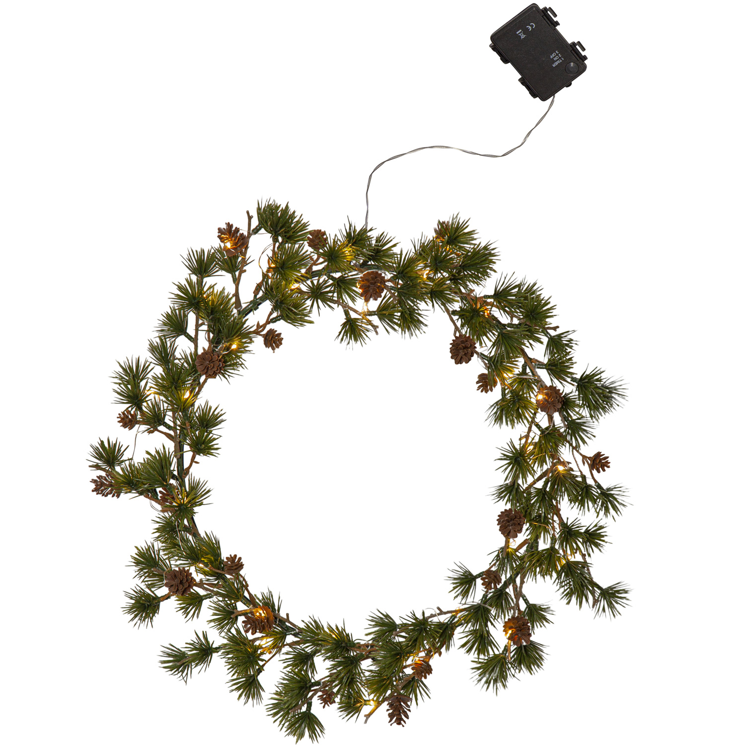 LED Tannenkranz LARIX - Kunststoff - 30 warmweiße LED - D: 40cm - Timer - Batterie - grün LED Tannenkranz LARIX - Kunststoff - 30 warmweiße LED - D: 40cm - Timer - Batterie - grün