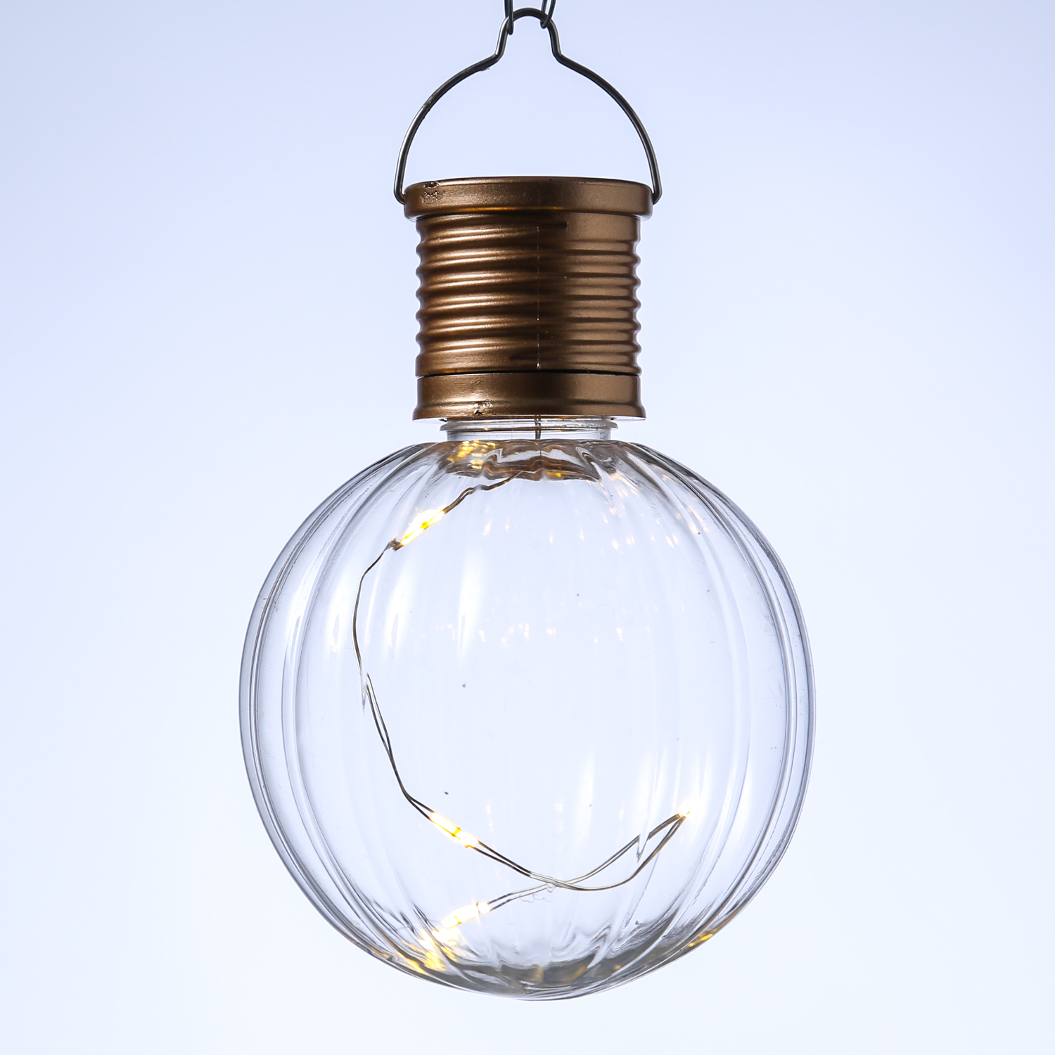 LED Solar Glühbirne GLOW - Kugelleuchte - 4 warmweiße LED Drahtlichterkette - H: 11cm, D: 8cm - klar