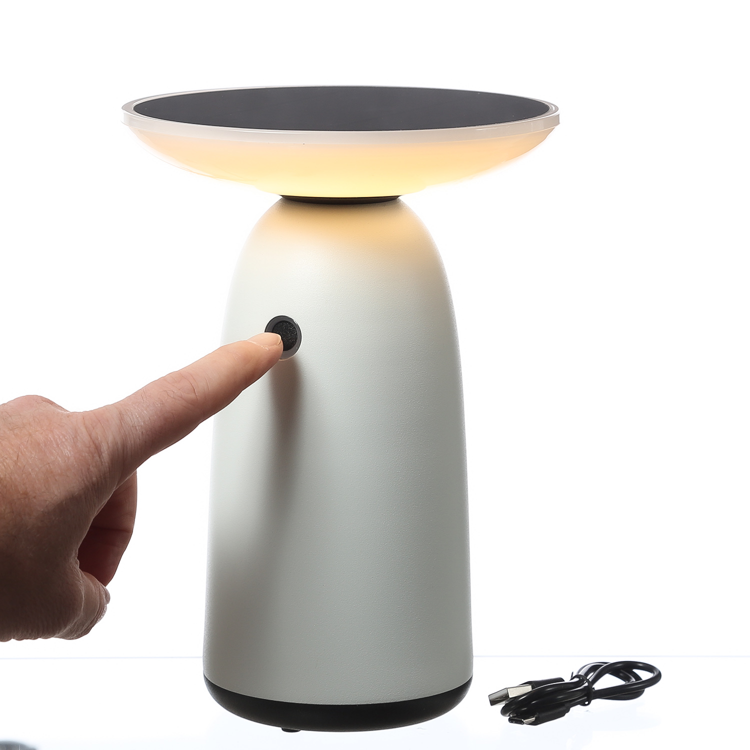 LED Solar Garten Tischleuchte - 3 Helligkeitsstufen - H: 22cm - Lichtsensor - für Außen - weiß