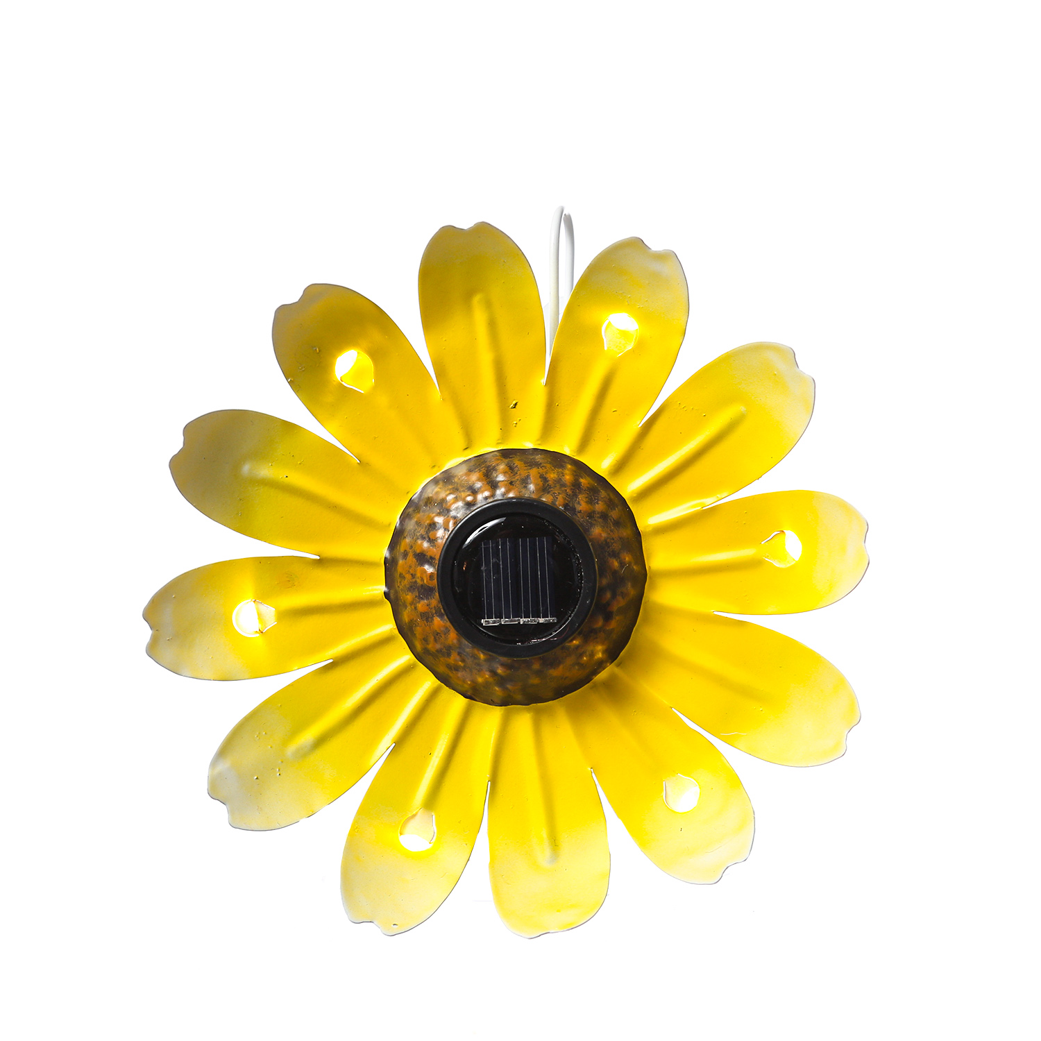 LED Solar Blume - hängend - Metall - 6 warmweiße LED - H: 14cm - Lichtsensor - gelb
