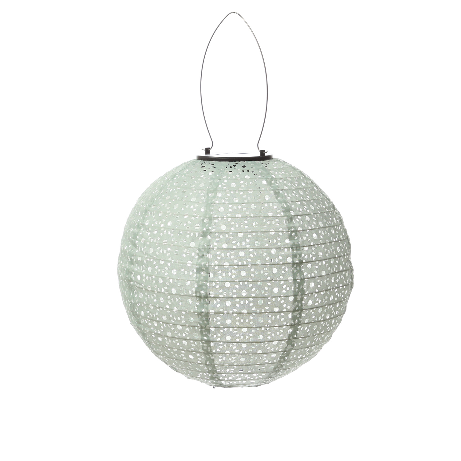 LED Solar Lampion - mit Blumenmuster - H: 25cm D: 25cm - Lichtsensor - salbeigrün - 2er Set